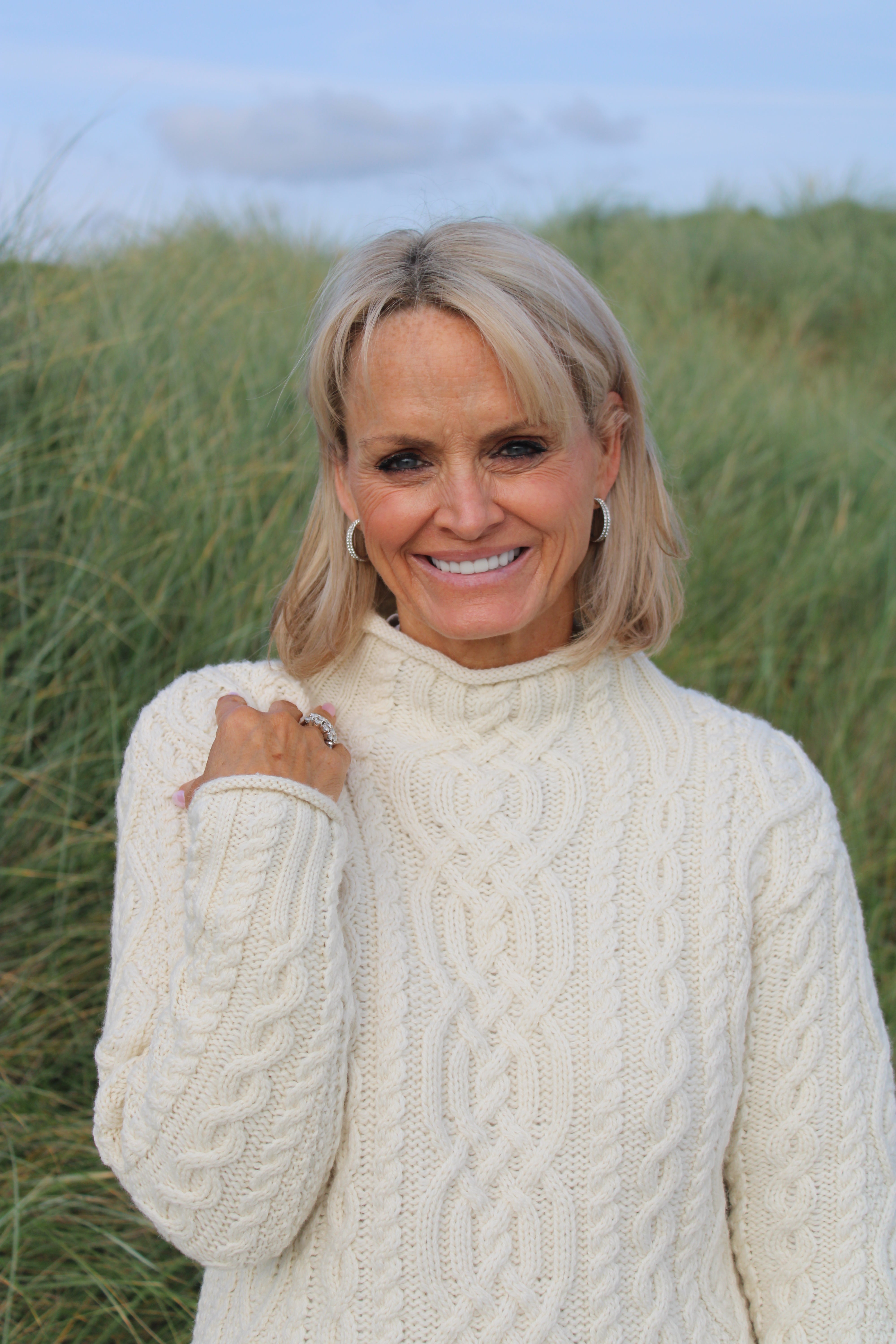 Funnel Neck Aran Sweater , Natural
