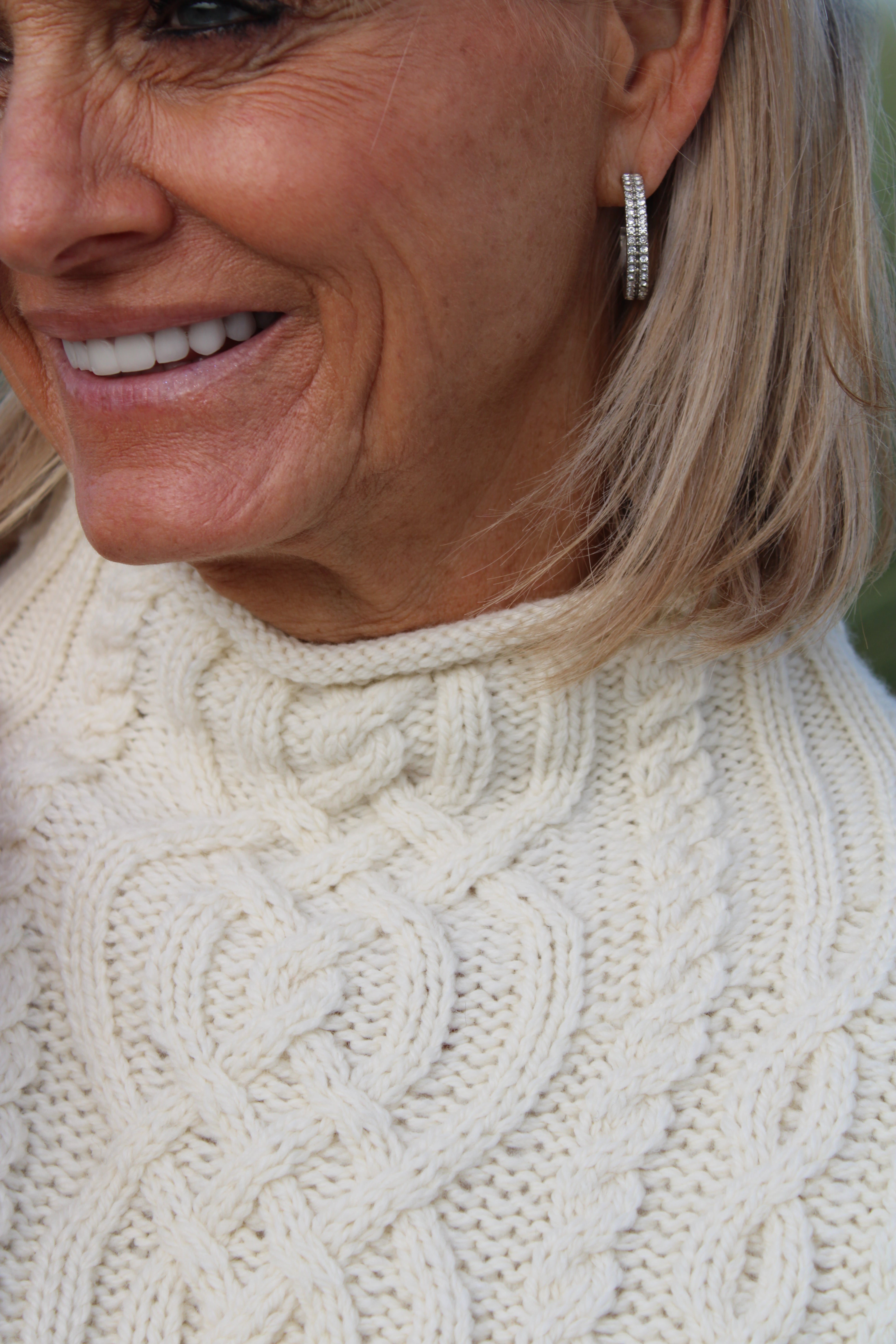 Funnel Neck Aran Sweater , Natural