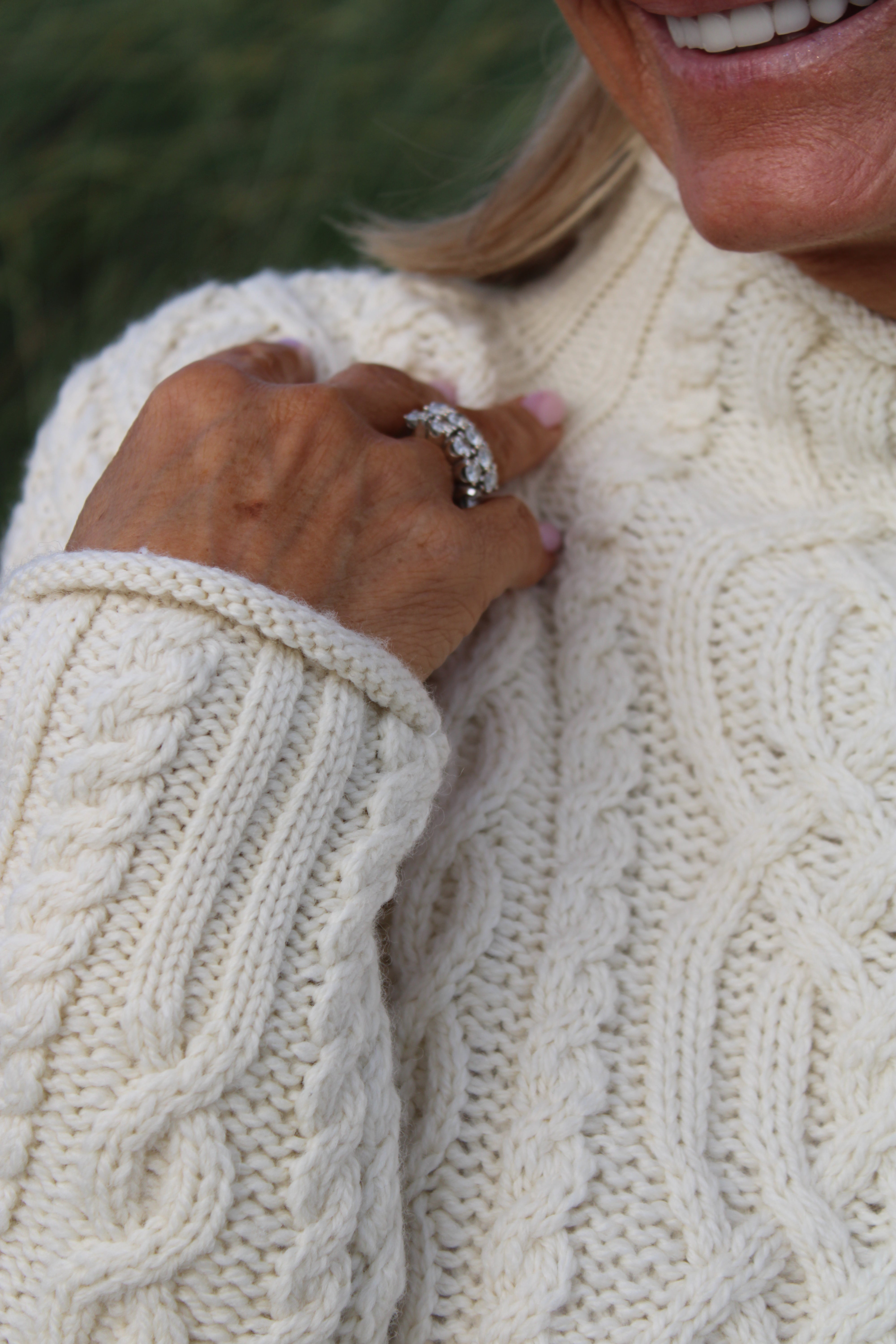 Funnel Neck Aran Sweater , Natural