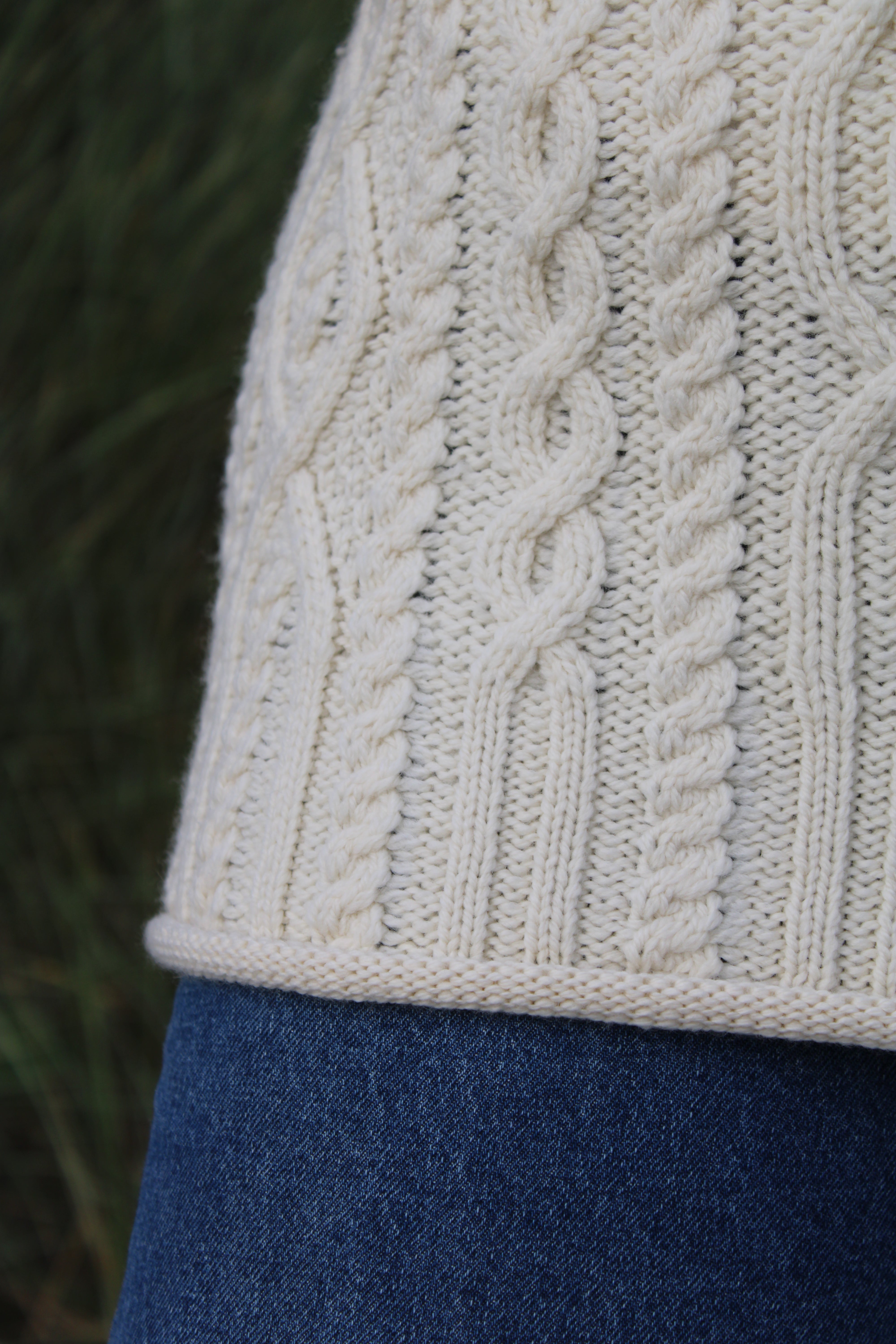 Funnel Neck Aran Sweater , Natural