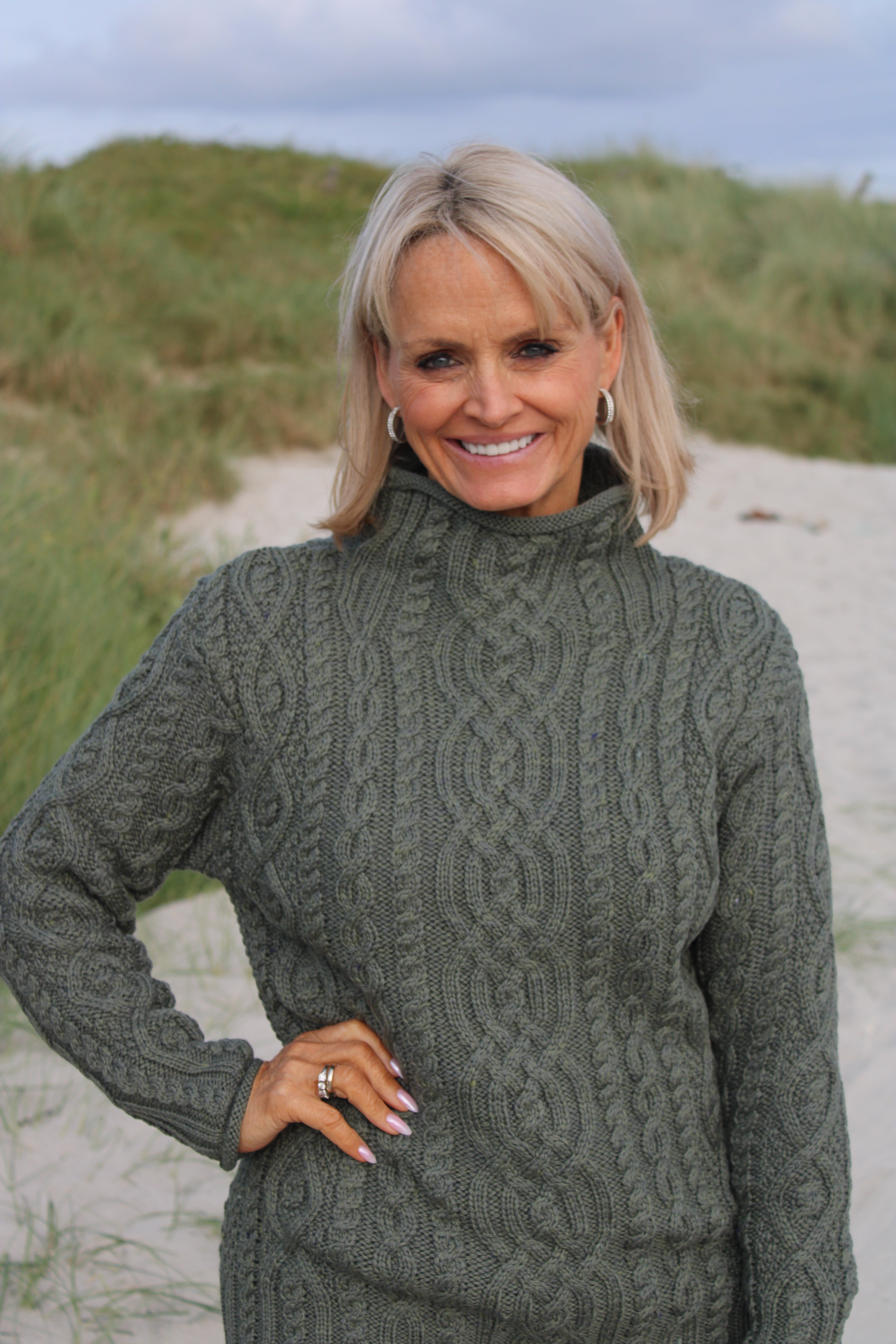 Funnel Neck Aran Sweater , Thundra