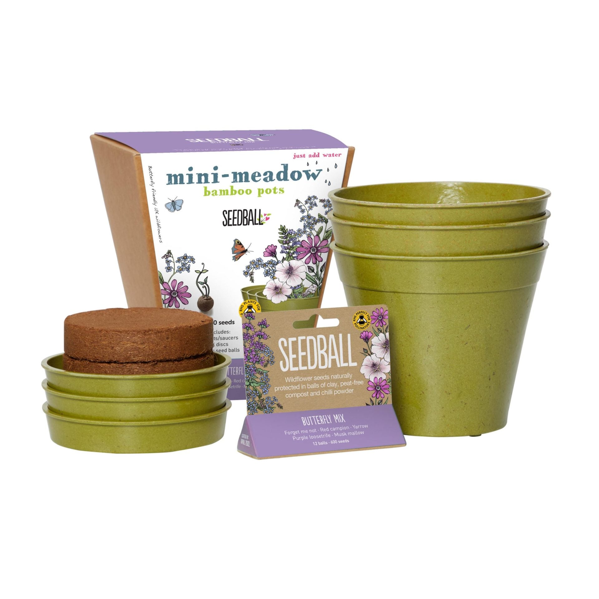 Seadball Mini Meadow Bamboo Pots - Butterfly Mix