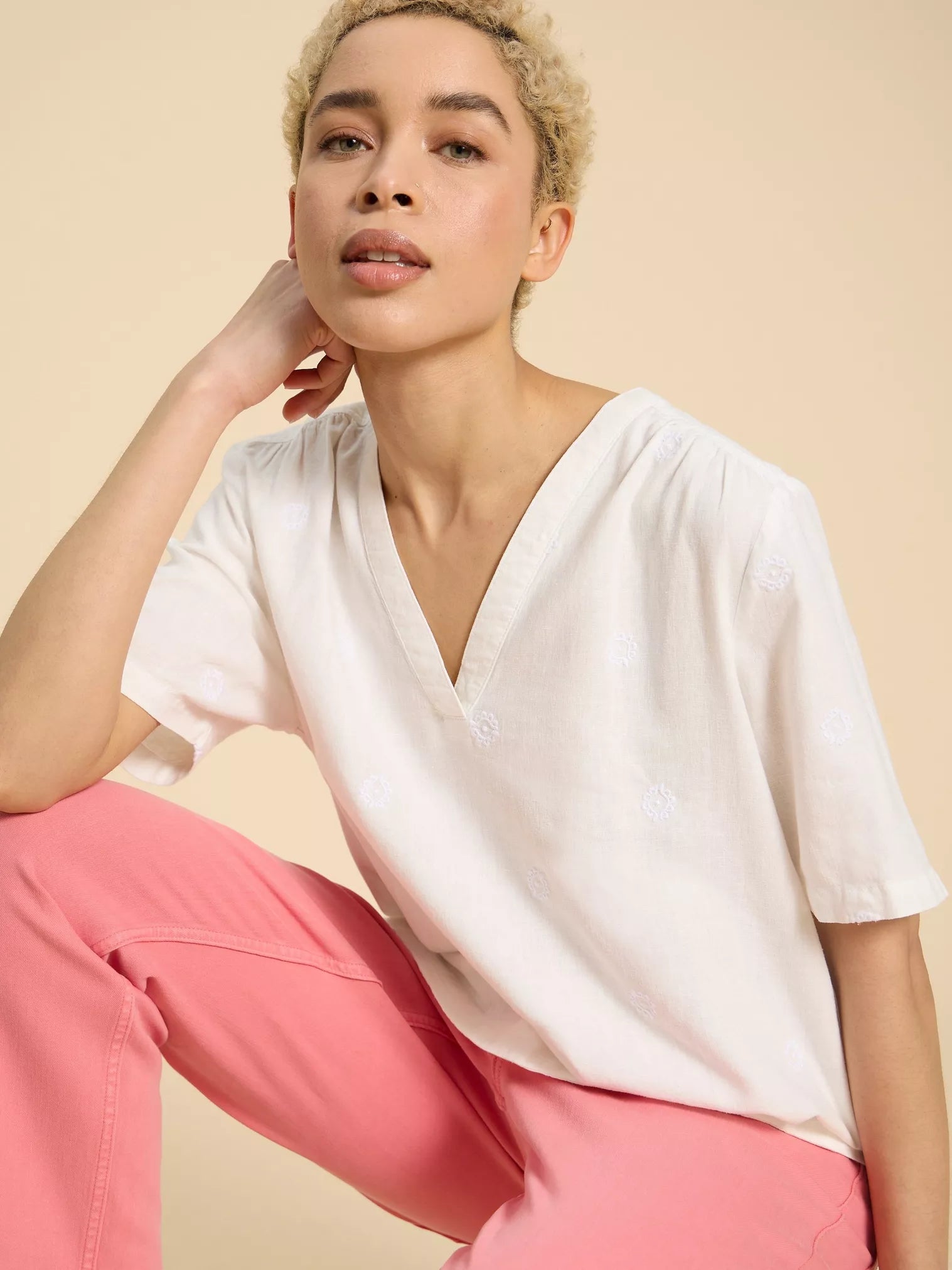 White Stuff Elodie Linen Top , White