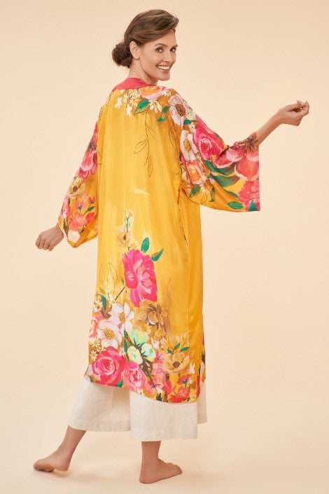 Powder Floral Kimono Gown , Mustard