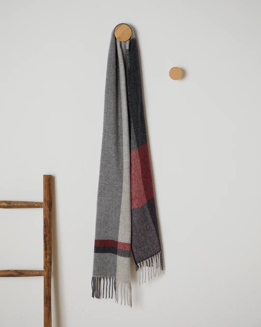 Foxford Aubergine Block Stripe Lambswool Scarf