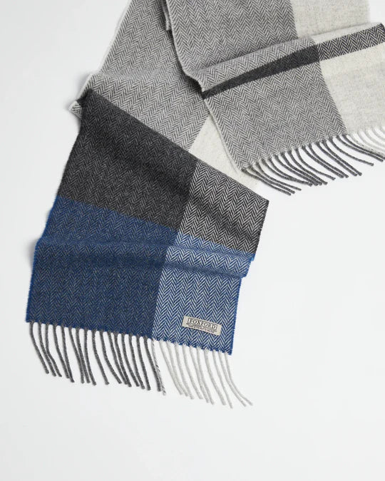 Foxford Navy Block Stripe Lambswool Scarf