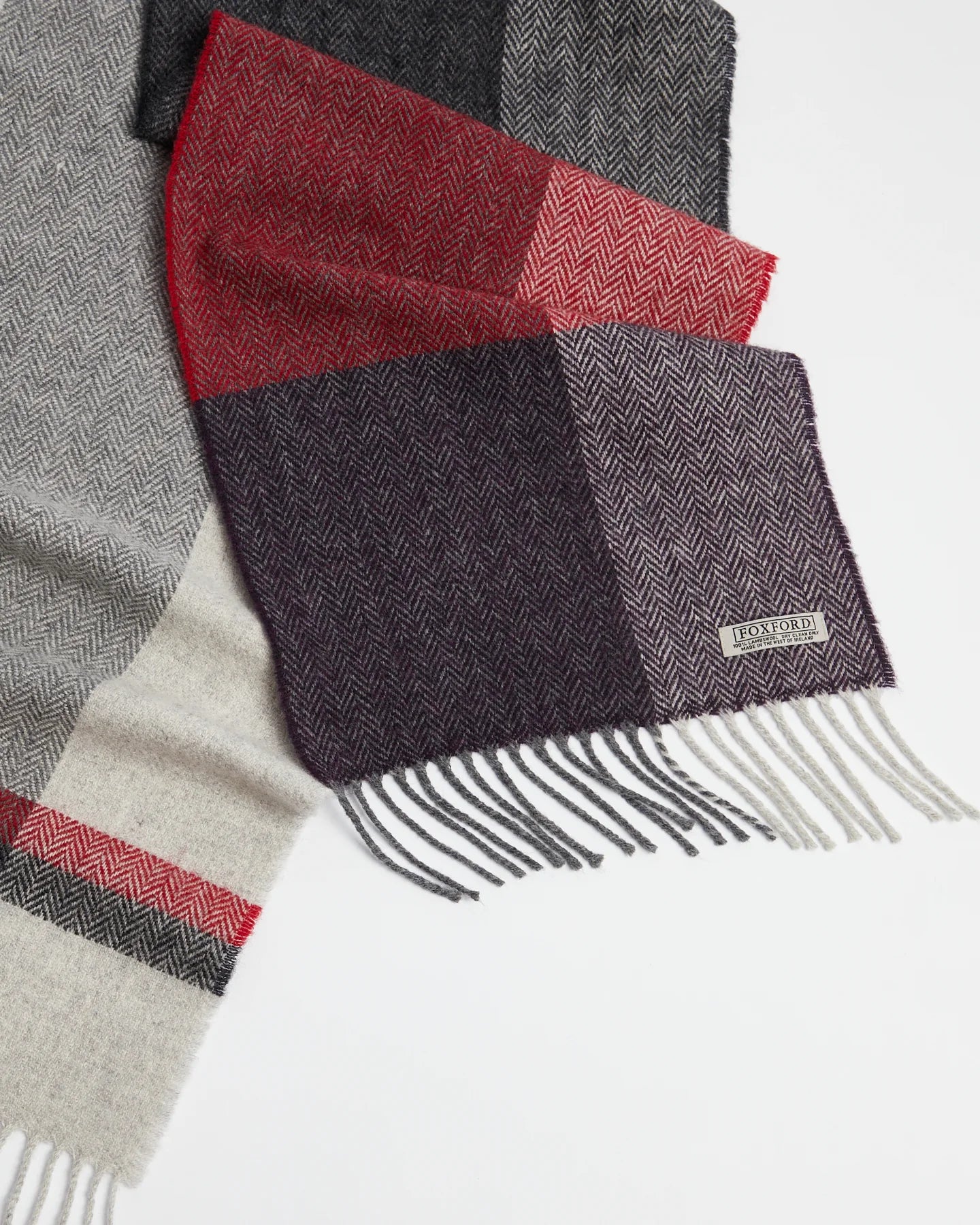 Foxford Aubergine Block Stripe Lambswool Scarf