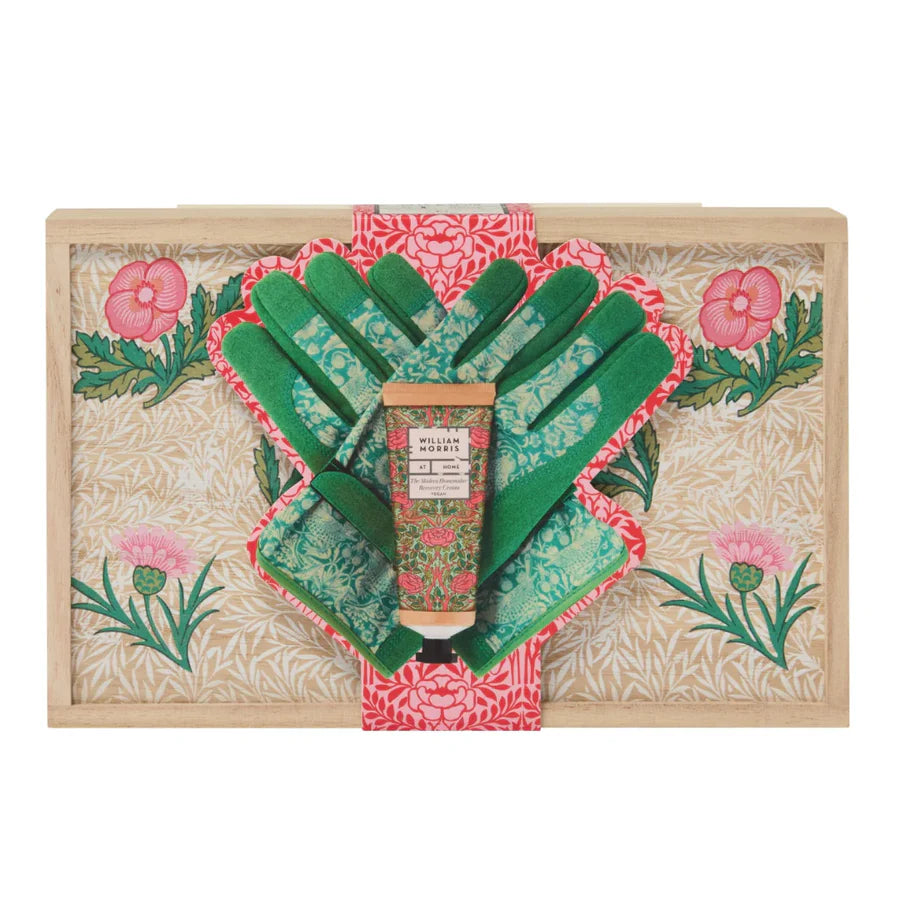William Morris The Modern Homemaker Garden Gloves & Hand Cream in Wooden Box