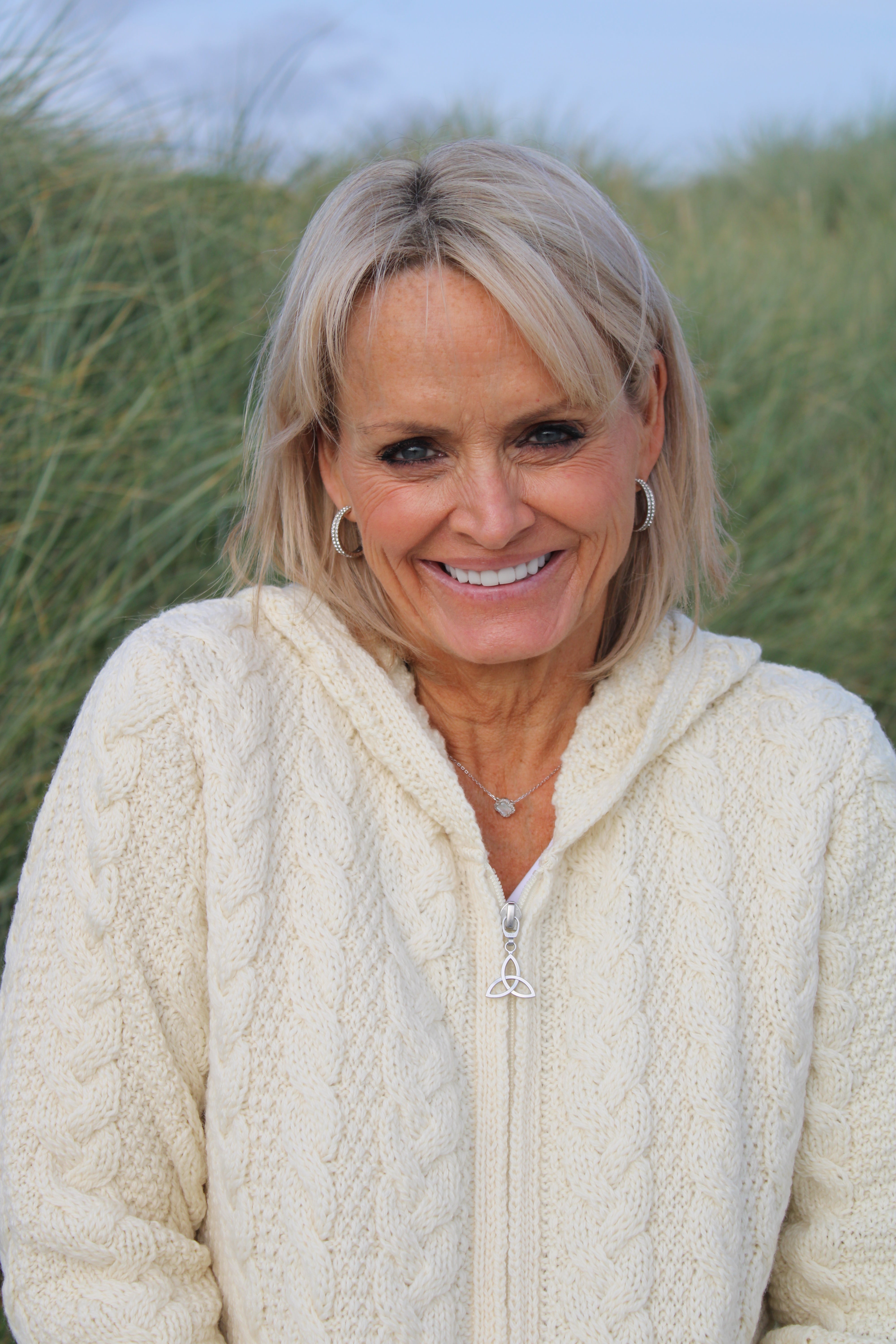 Long Zip Up Aran Cardigan With Hood , Natural