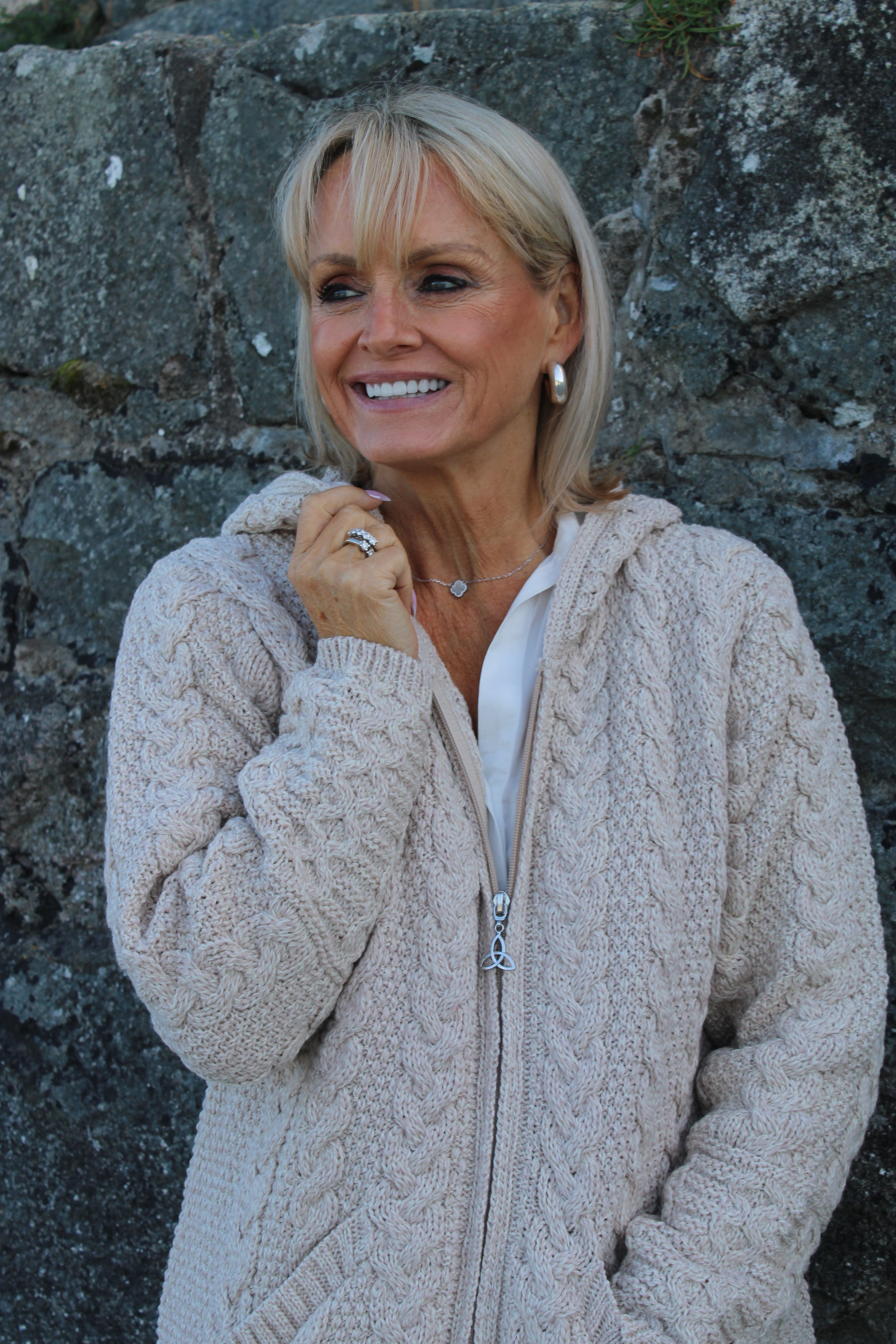 Long Hooded Zip Cardigan , Parsnip