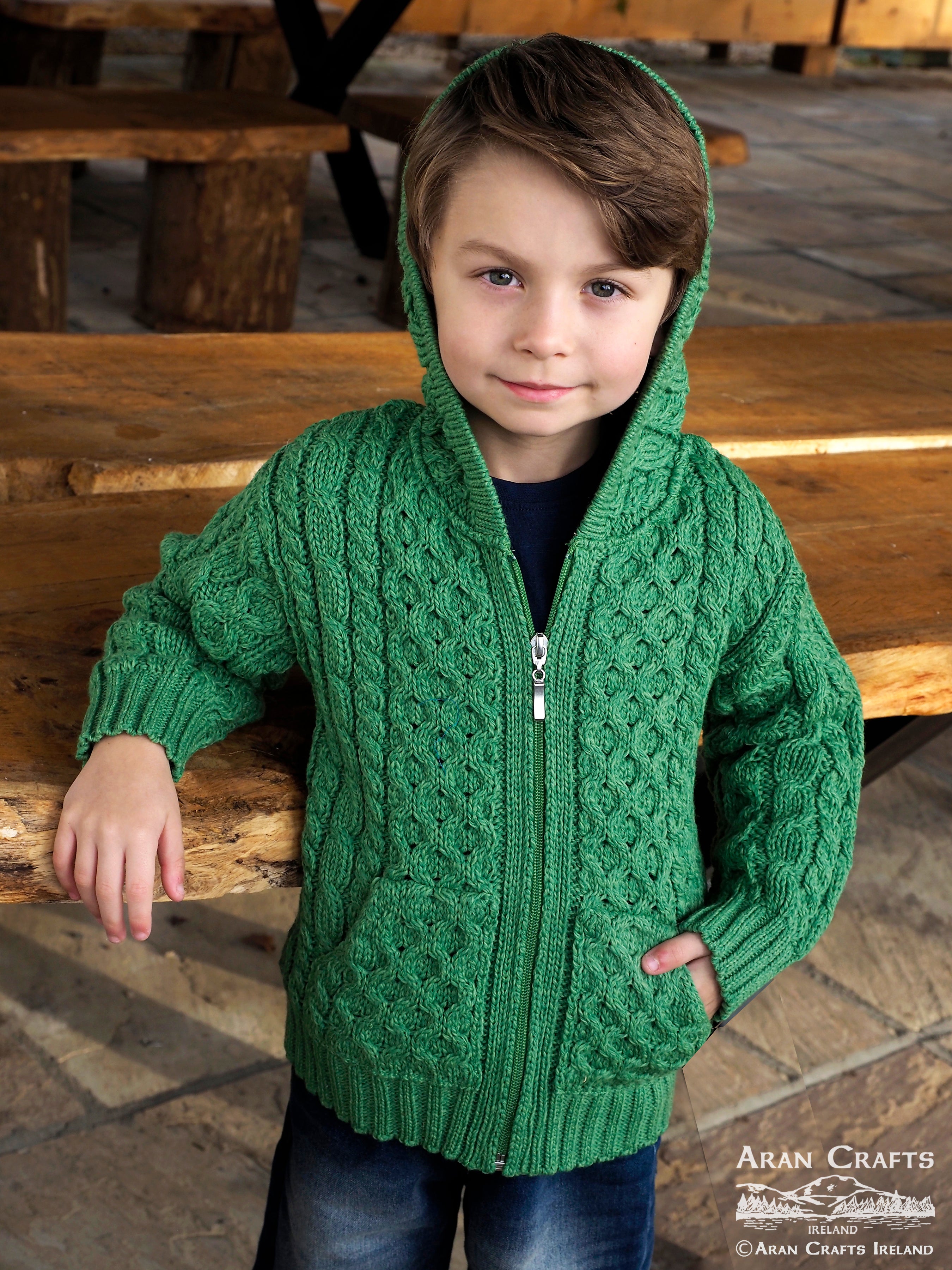Aran Crafts | Children's Zip Up Hoodie HD4039- Green Marl