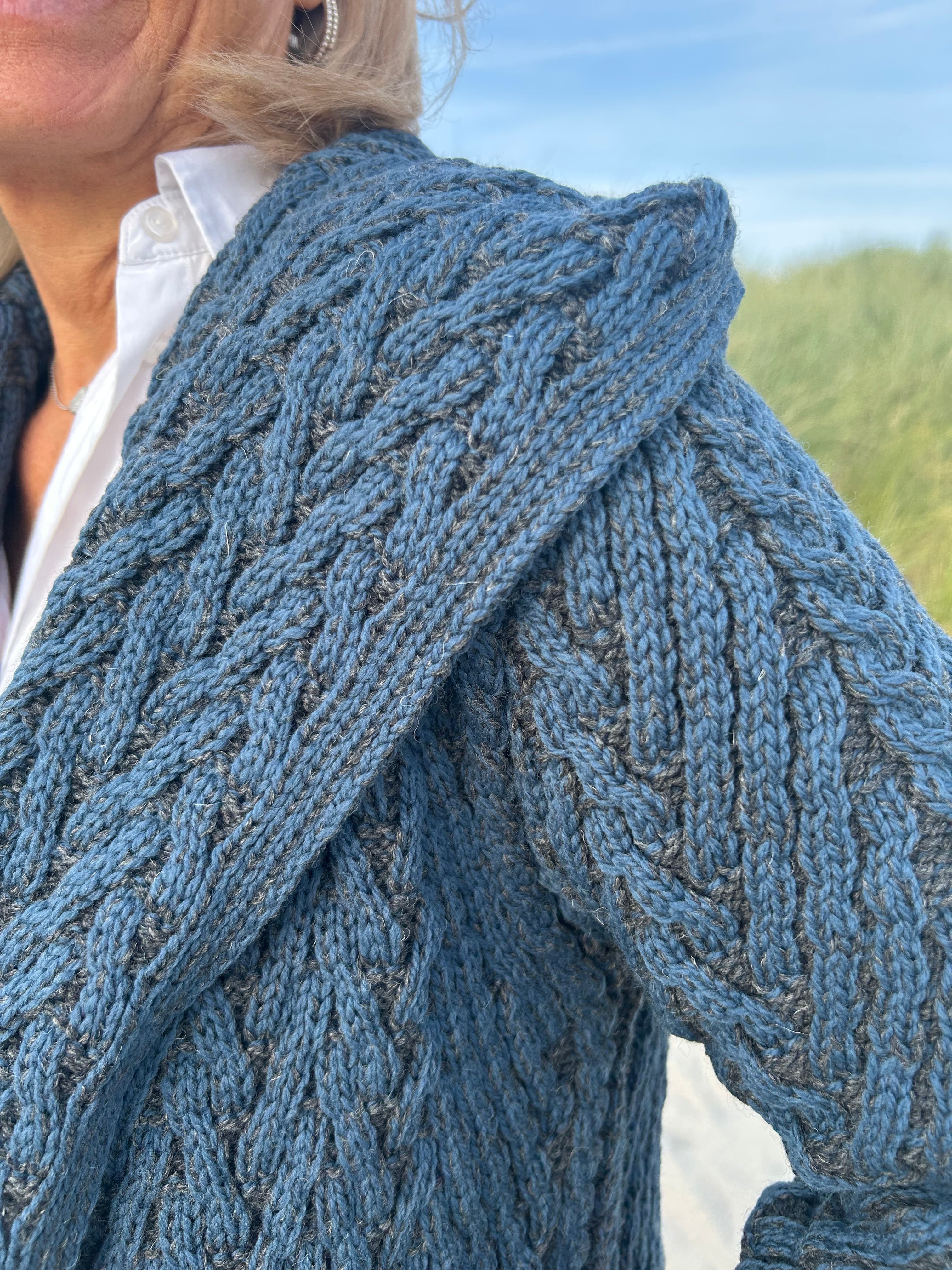 Herringbone Shawl Cardigan With Hood , Mallard