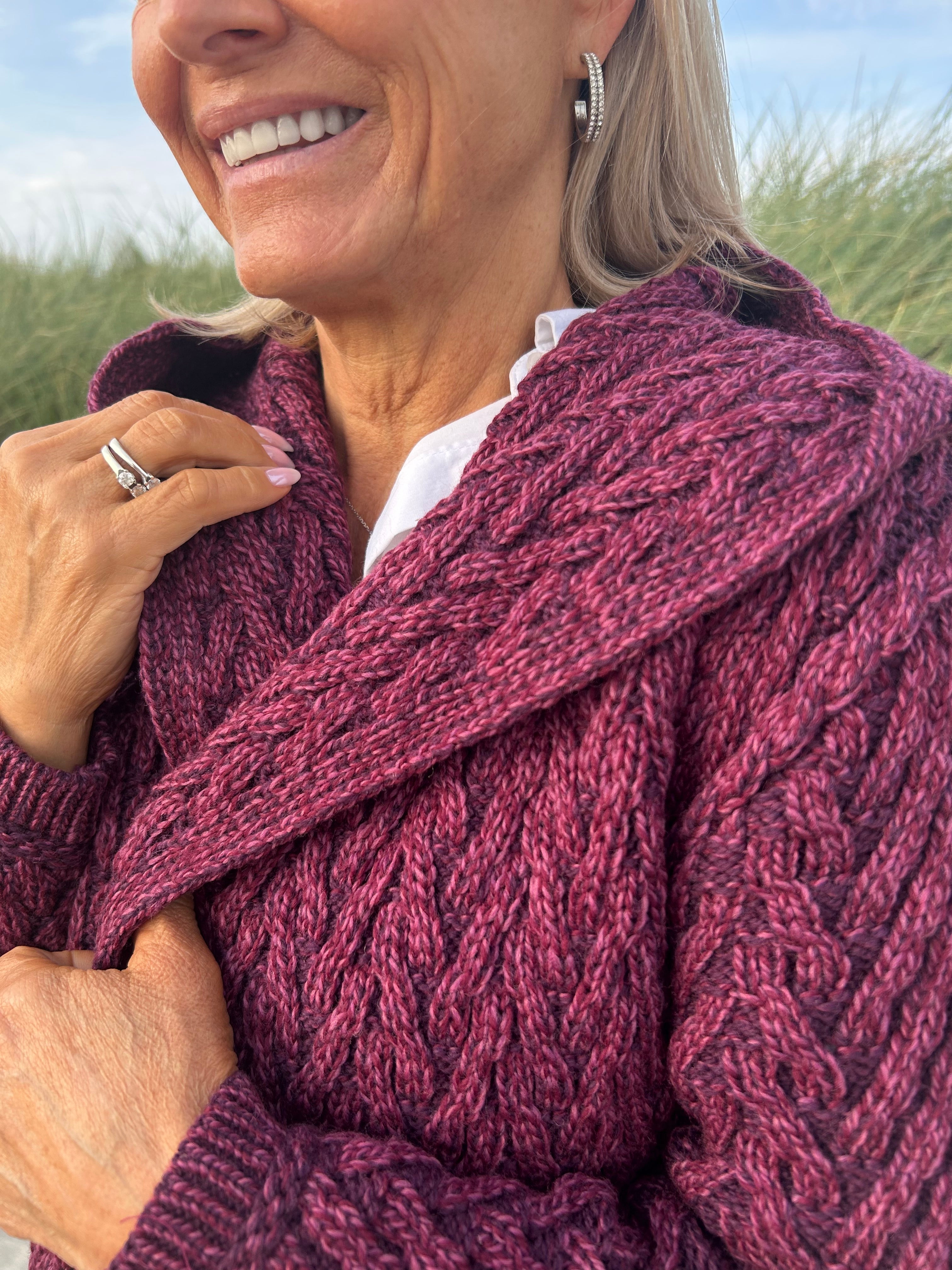 Herringbone Shawl Cardigan with Hood , Purple Marl