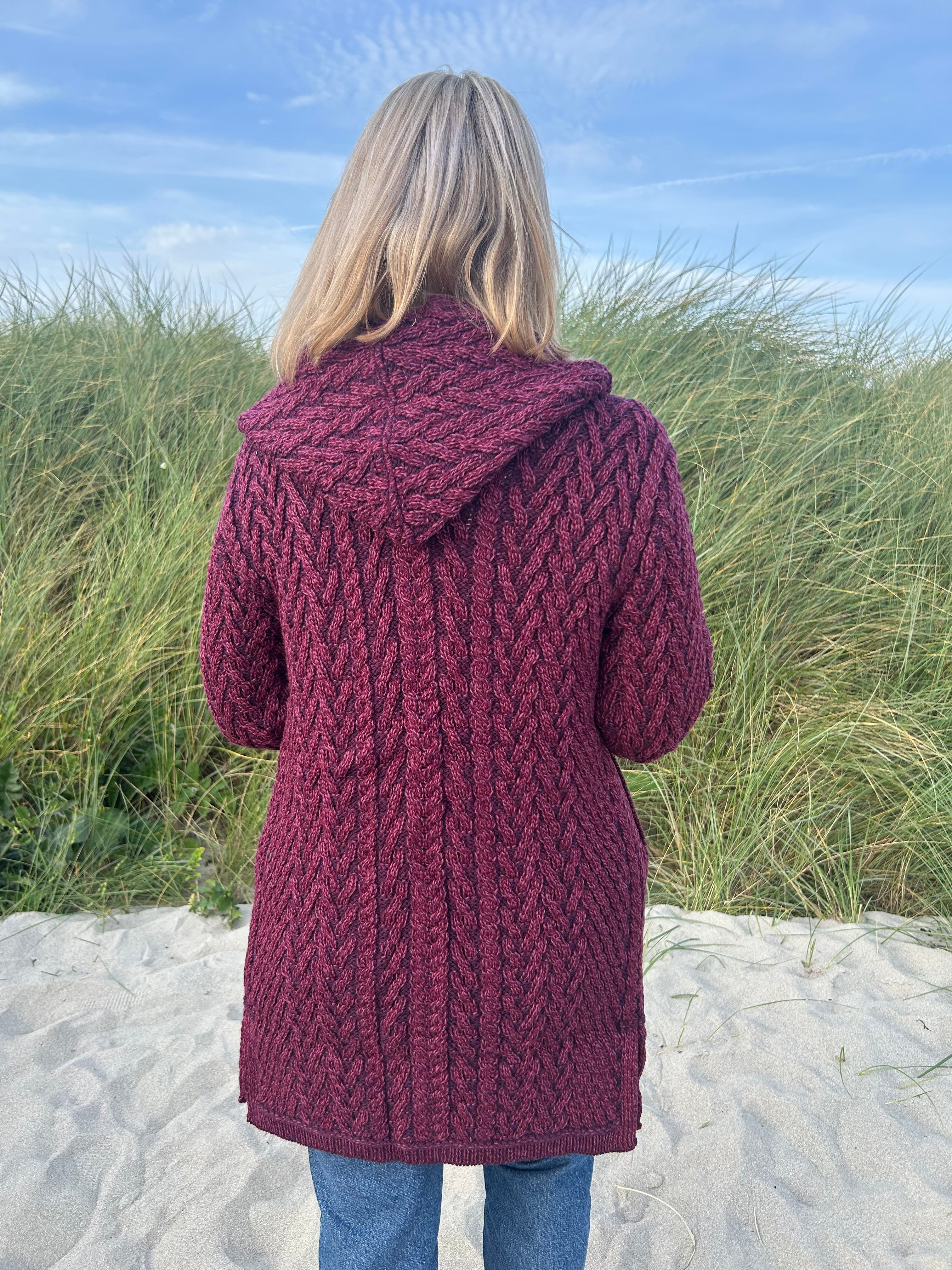 Herringbone Shawl Cardigan with Hood , Purple Marl