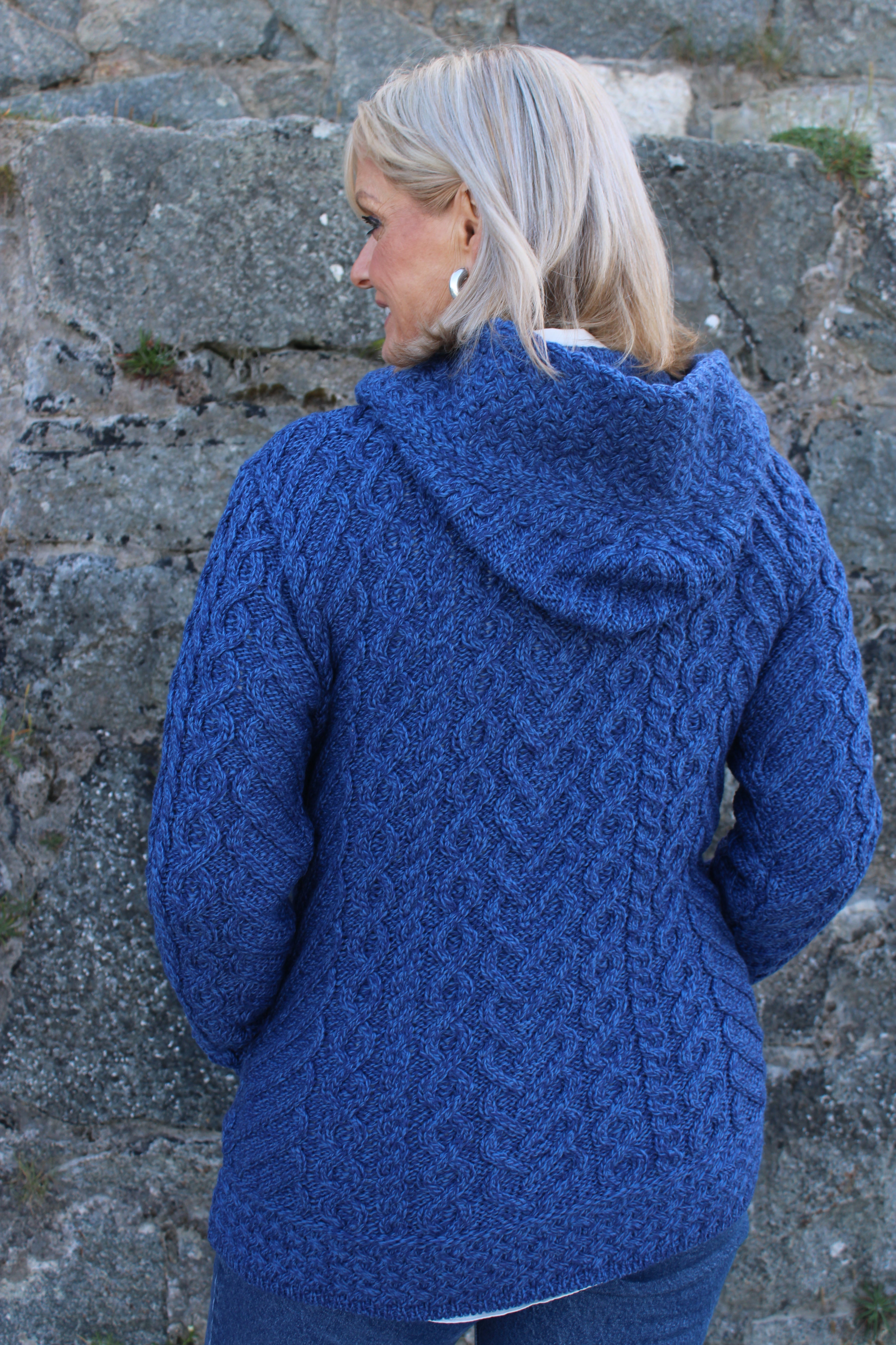 Hooded Side Zip Cardigan, Blue Marl