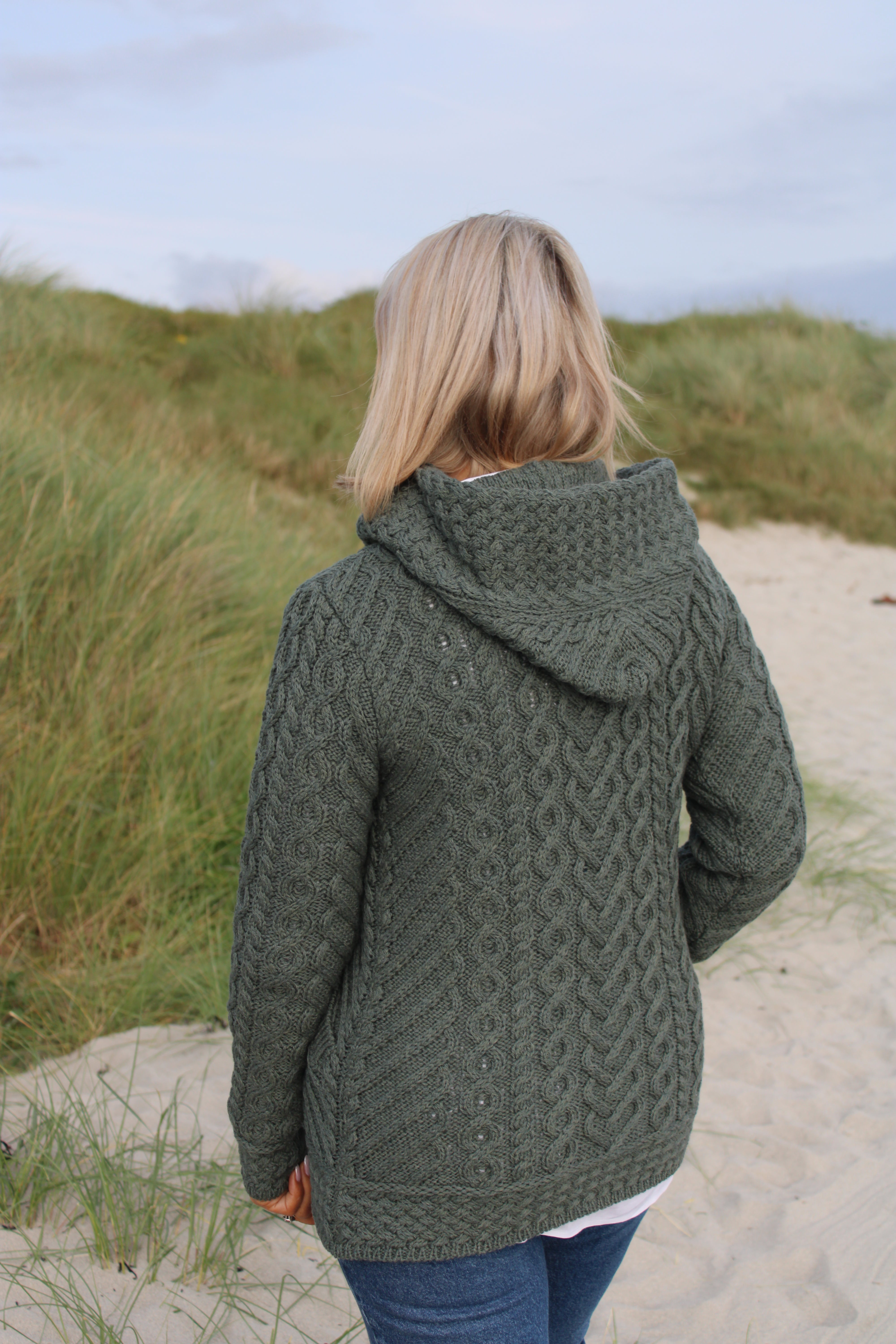 Hooded Aran Heart Cardigan , Thundra