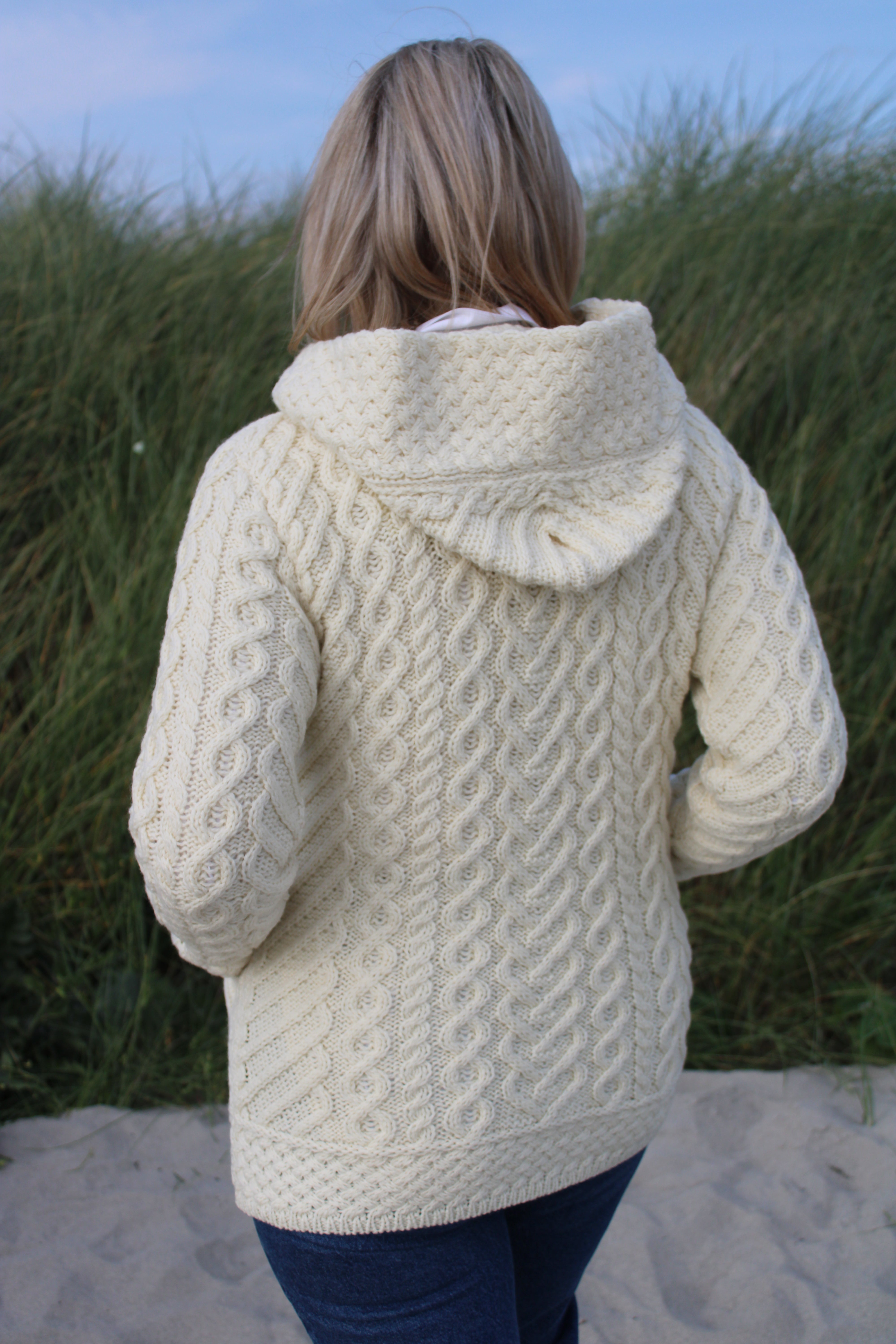 Side Zip Hooded Cardigan , Natural