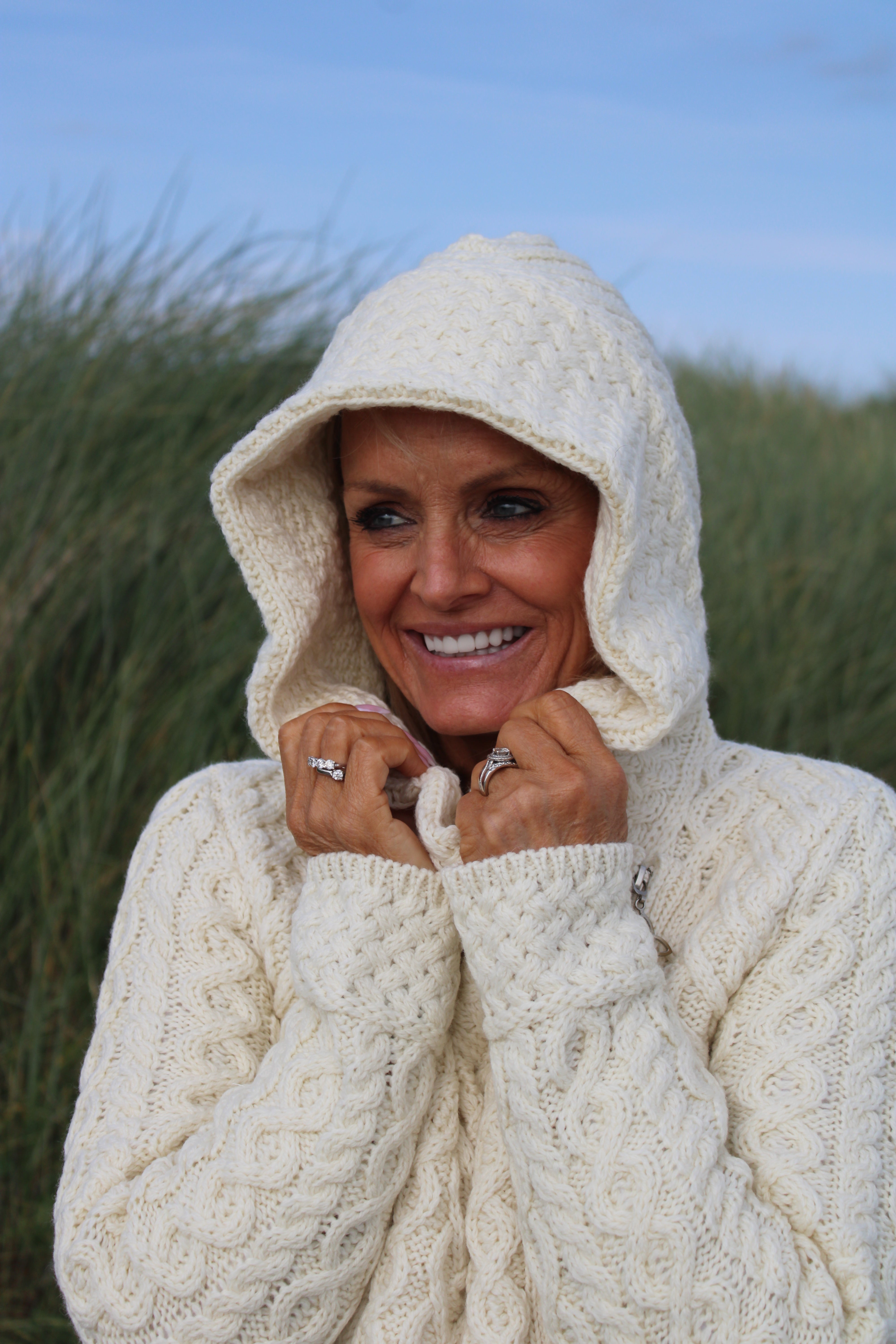 Side Zip Hooded Cardigan , Natural