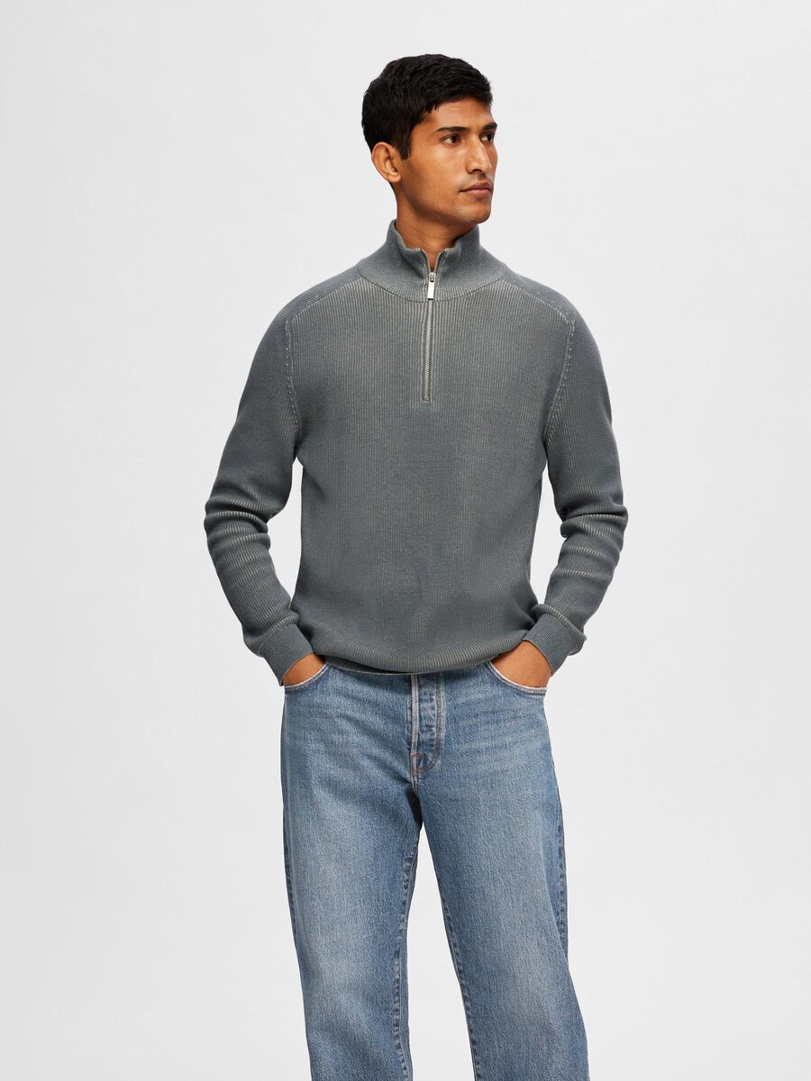 Selected Homme | Half Zip Knit Jumper | Stormy