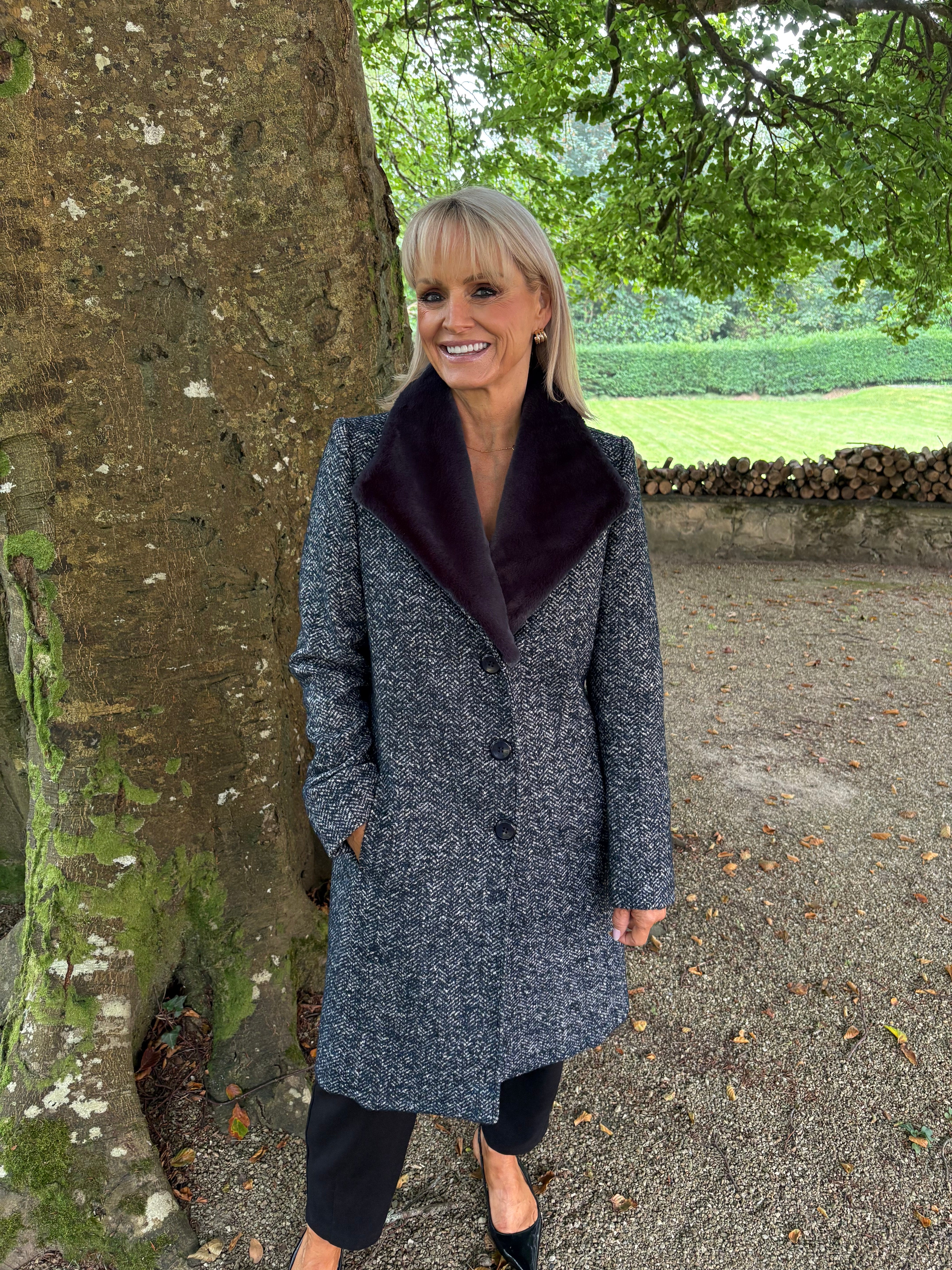 Christina Felix Tweed Coat with Fur