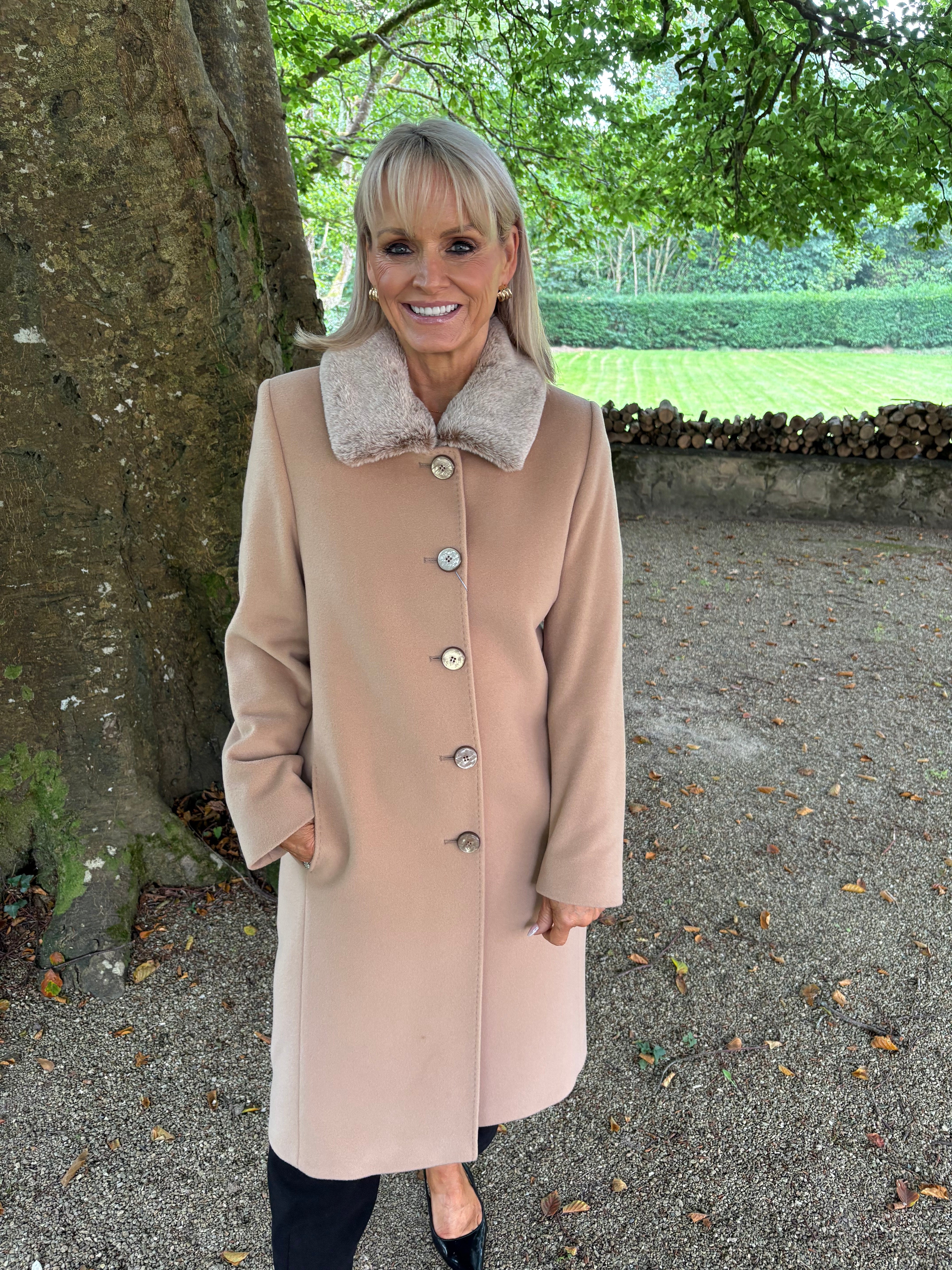 Christina Felix Wool Coat with Fur Collar