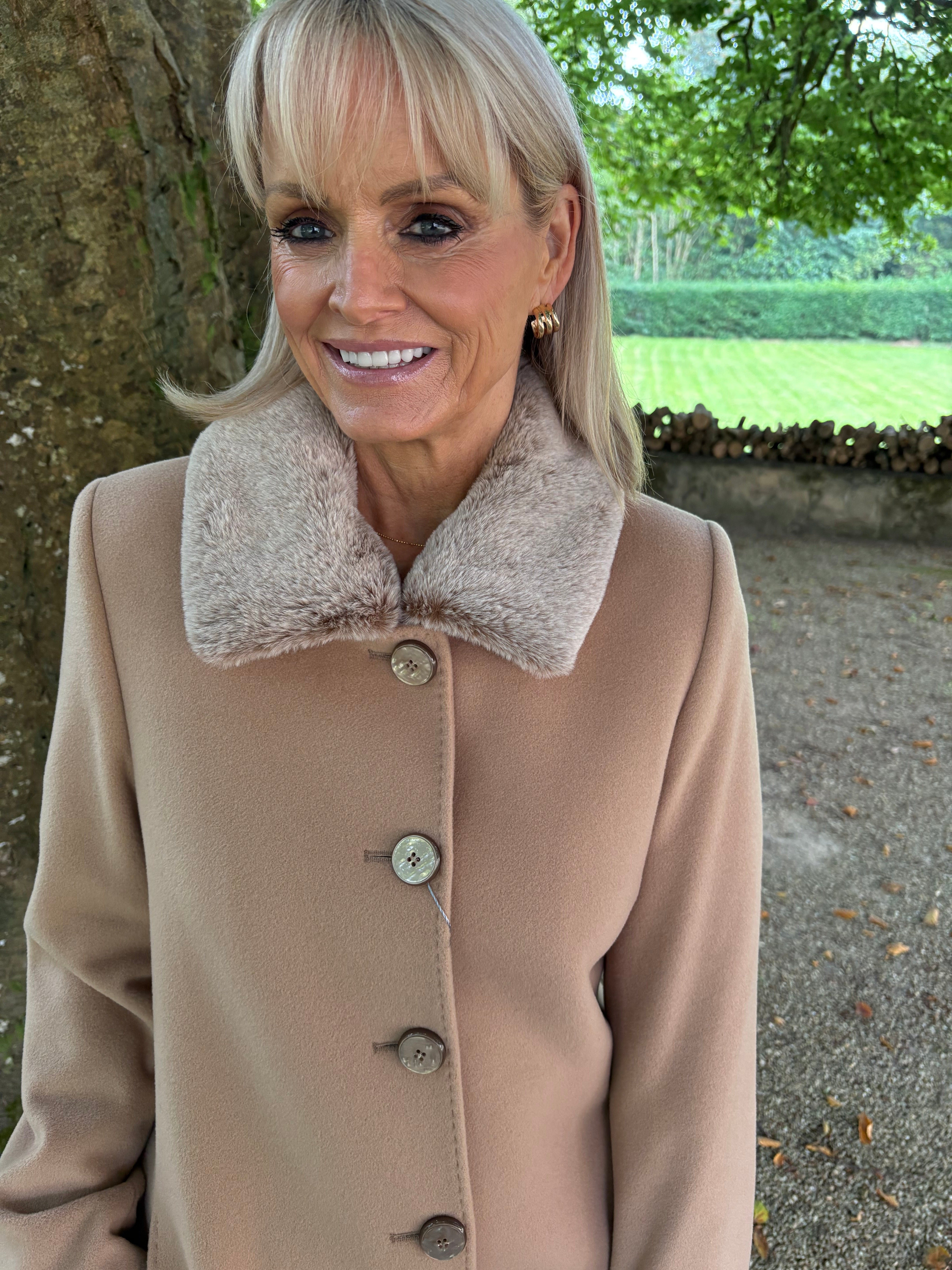 Christina Felix Wool Coat with Fur Collar