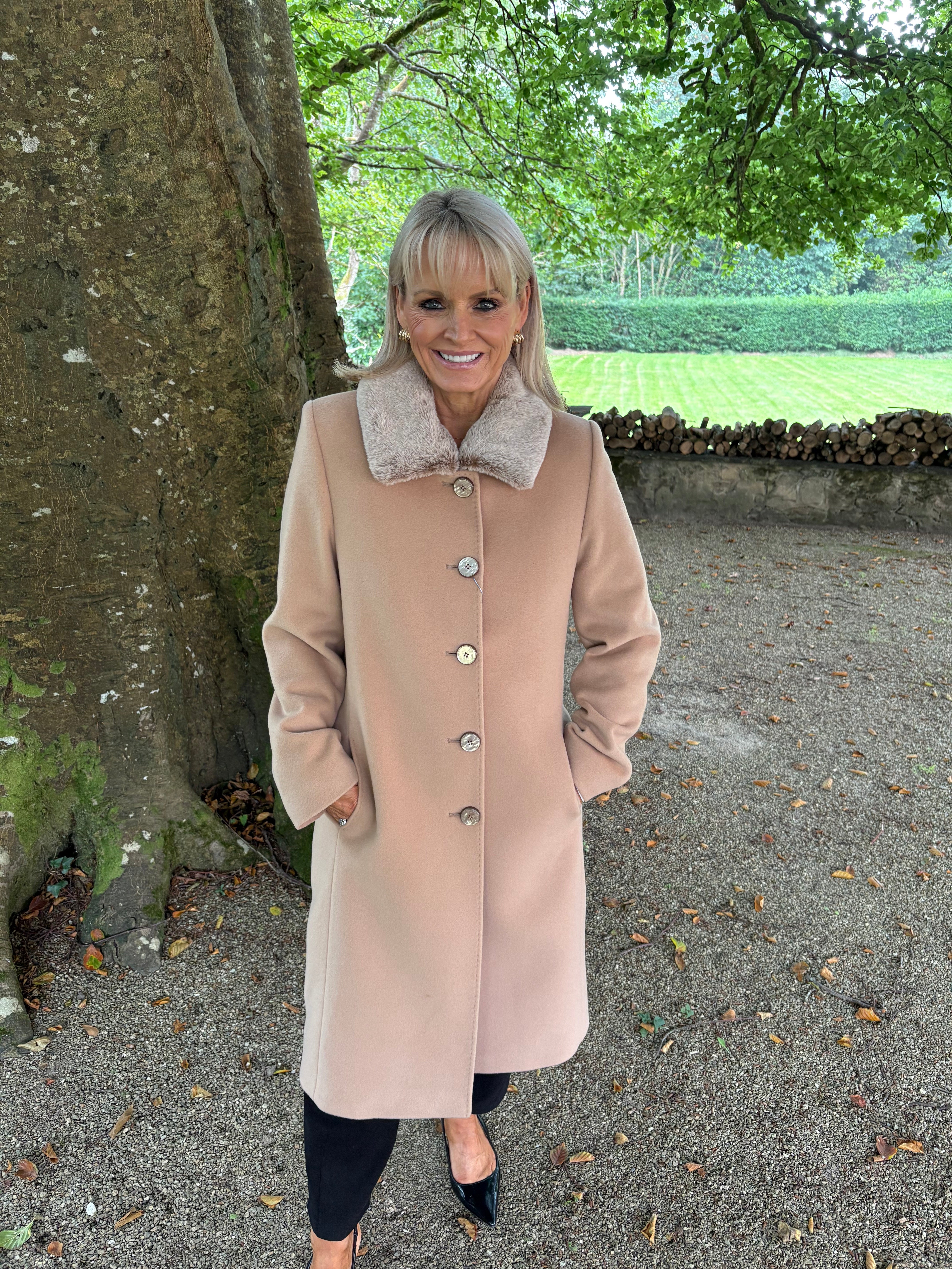 Christina Felix Wool Coat with Fur Collar