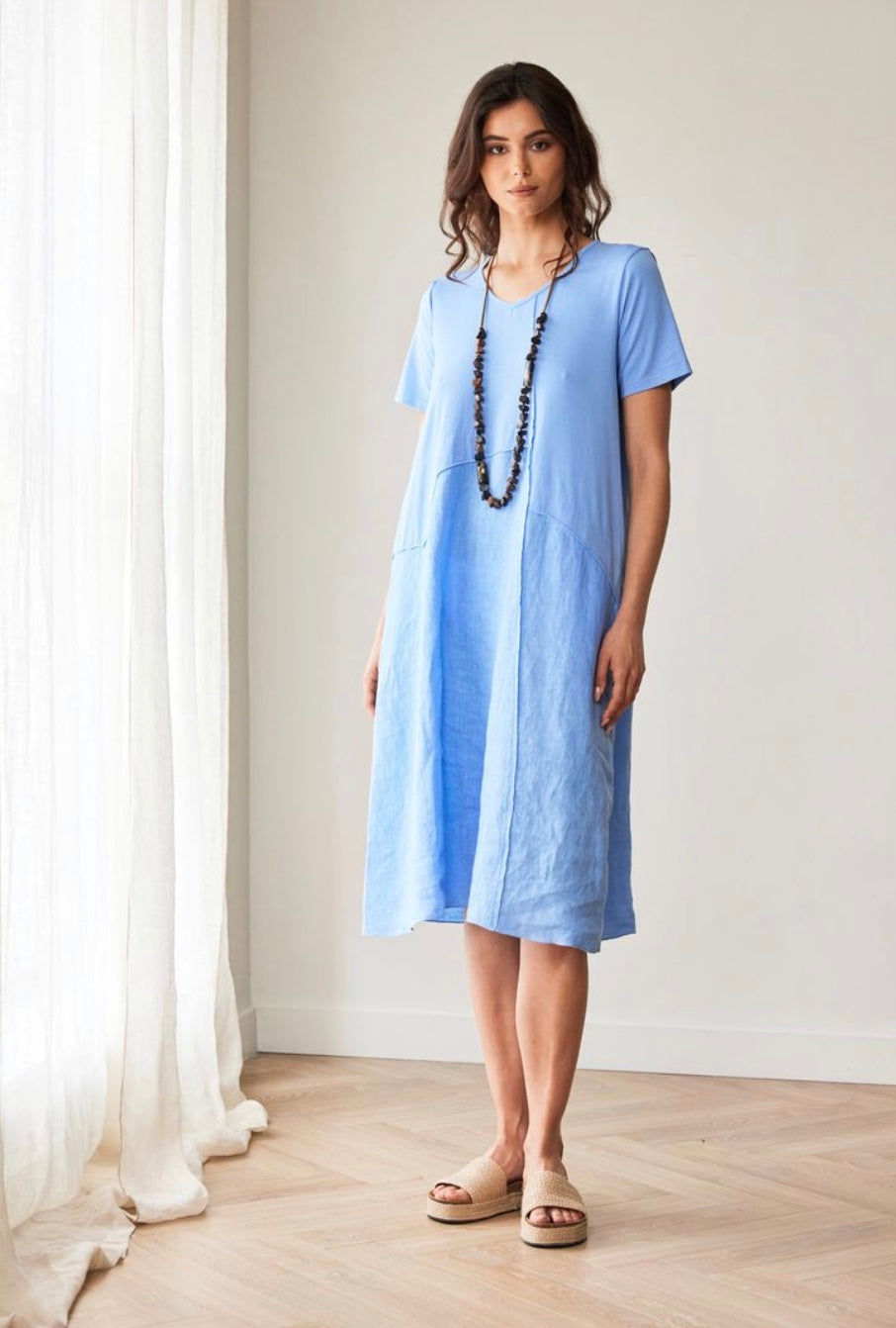 Peruzzi Jersey Panel Linen Dress