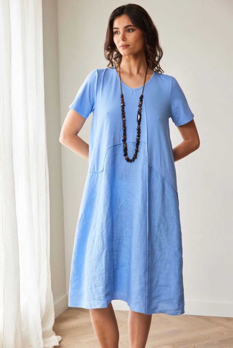 Peruzzi Jersey Panel Linen Dress