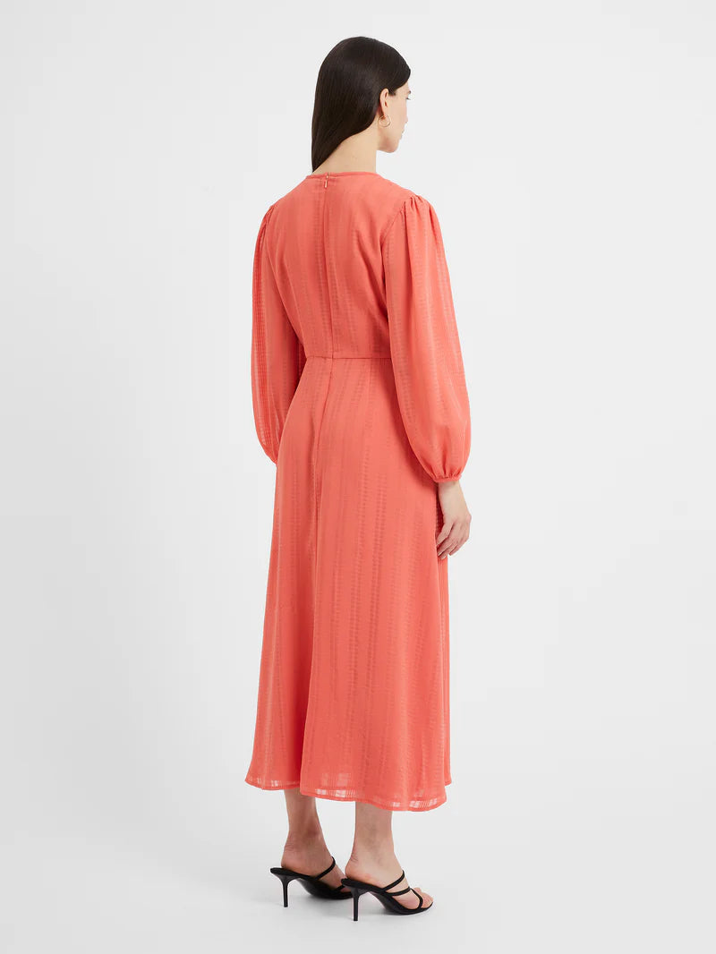 Great Plains Desert Check Midi Dress , Hot Coral