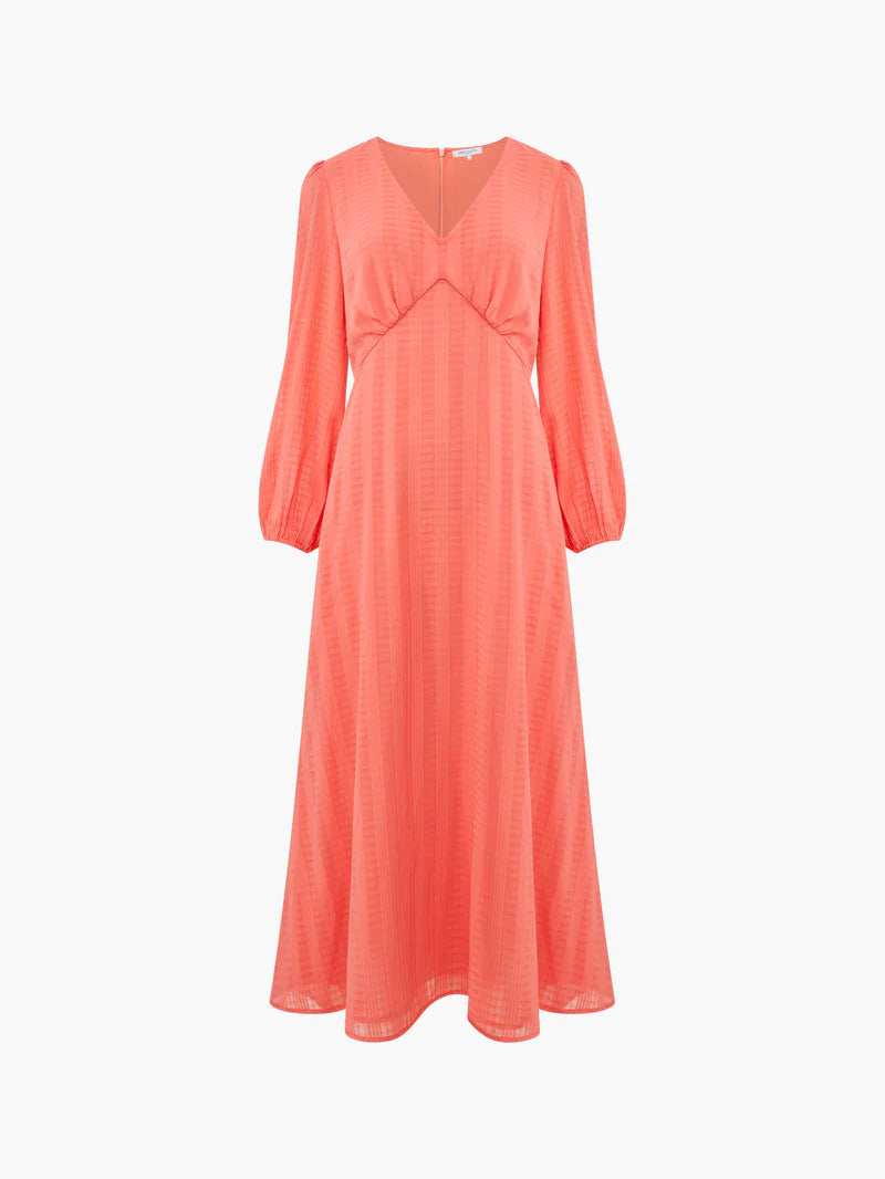 Great Plains Desert Check Midi Dress , Hot Coral