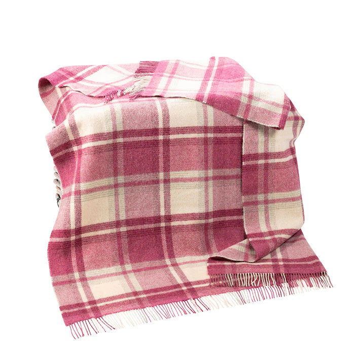 John Hanly | Large Irish Picnic Blanket Natural Pink Mix Plaid
