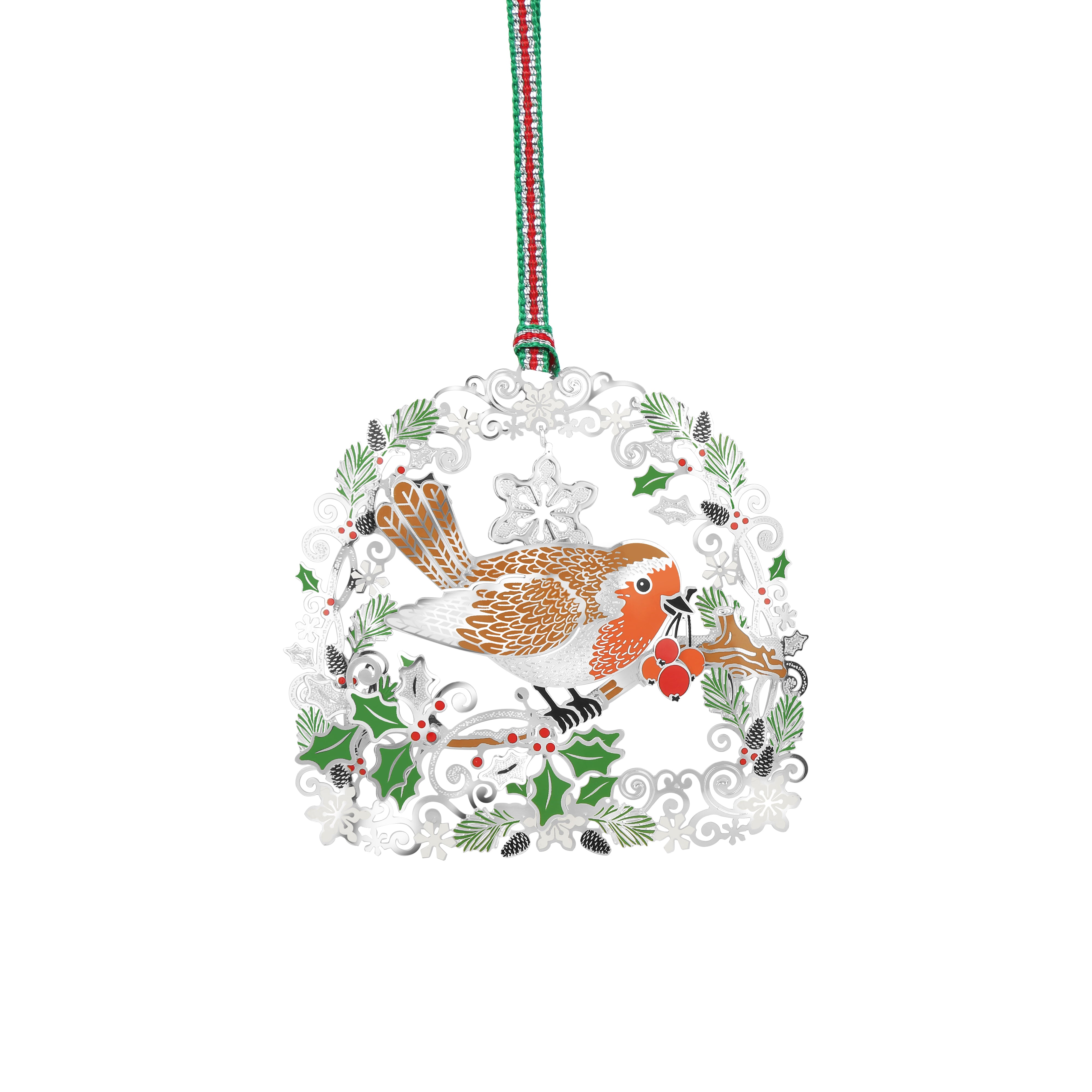 Newbridge Silverware | Robin with Berries Christmas Tree Decoration