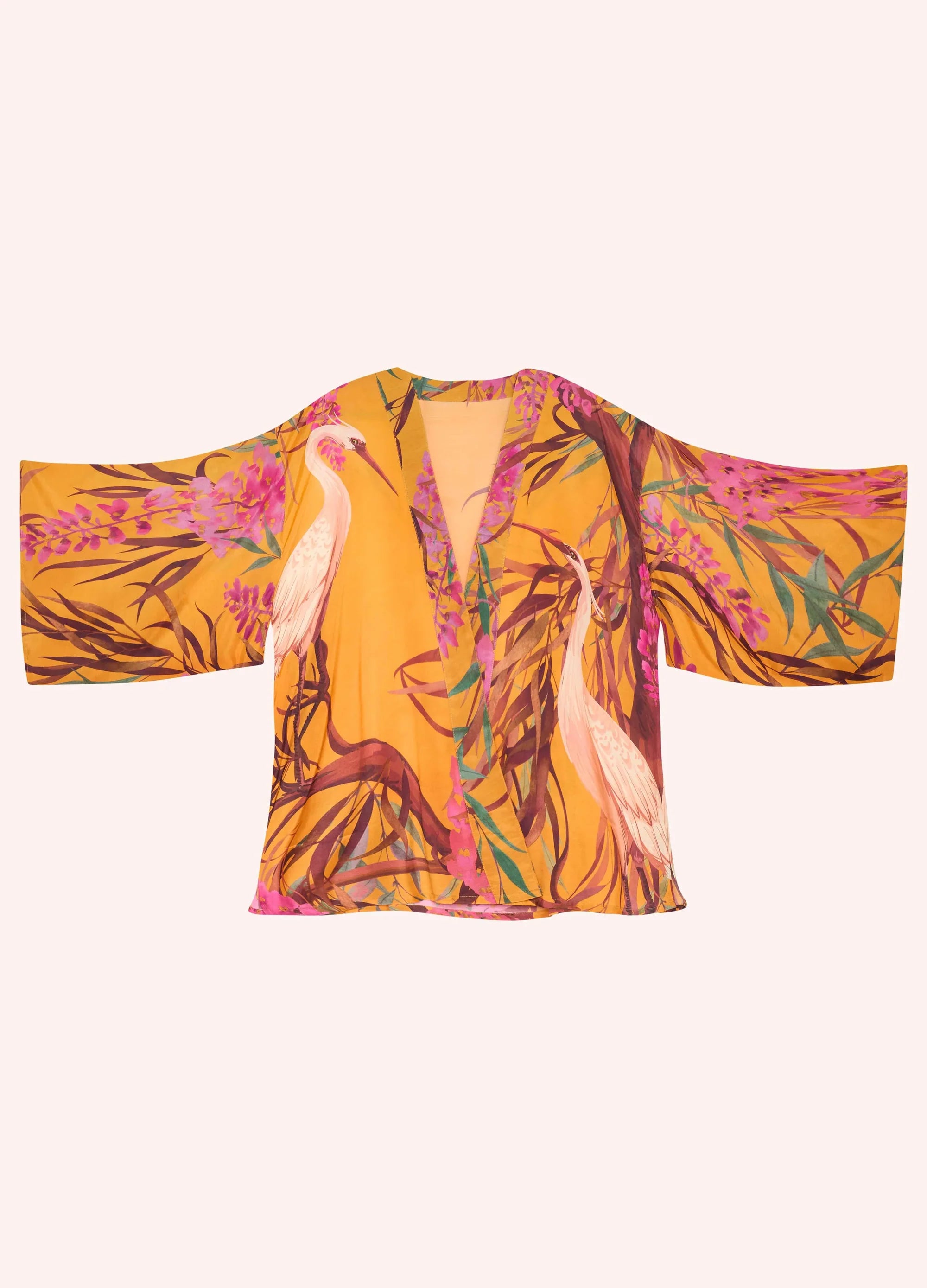 Powder Oriental Crane Kimono Jacket