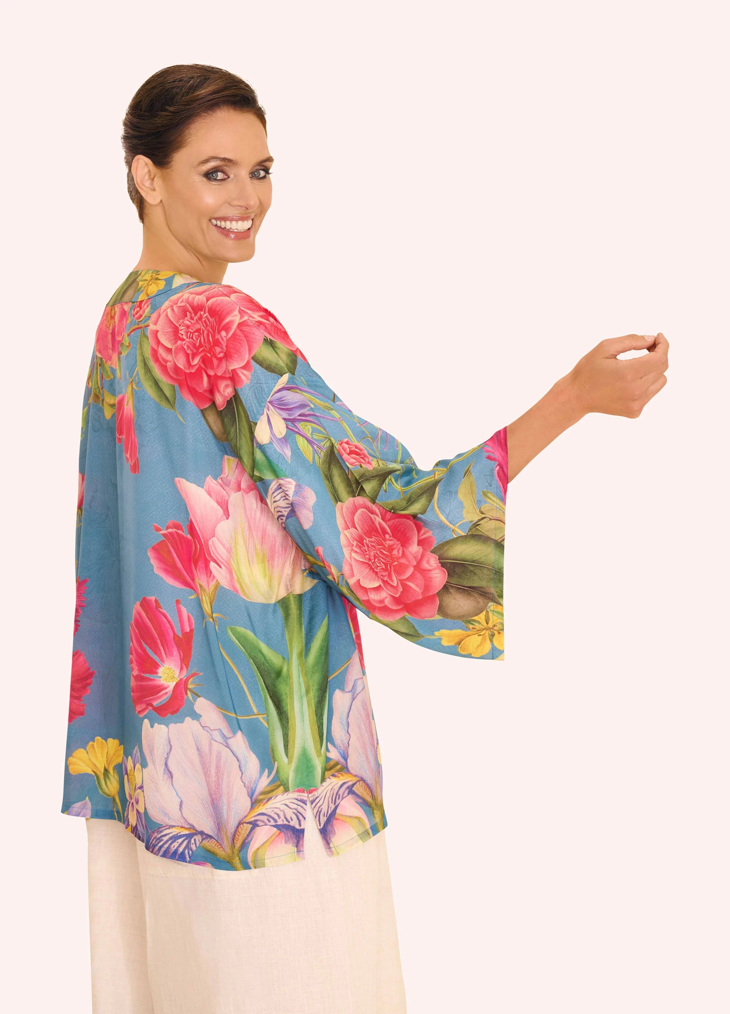 Powder Floral Study Kimono Jacket , Denim