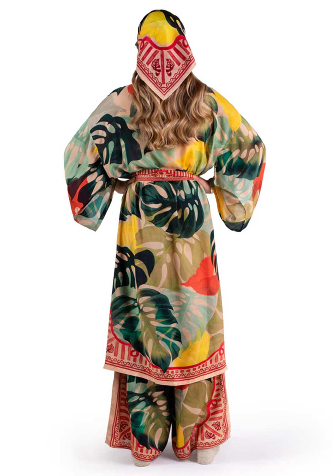 Powder Exotic Leaves Kimono Gown