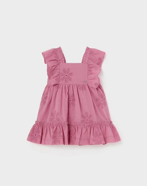 Mayoral Embroidered Ruffle Dress , Rose Pink