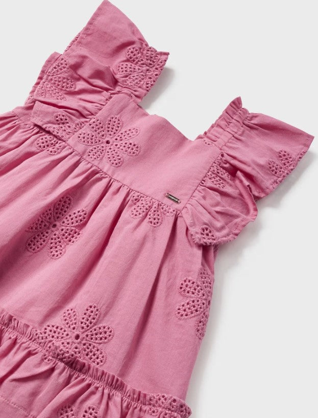 Mayoral Embroidered Ruffle Dress , Rose Pink