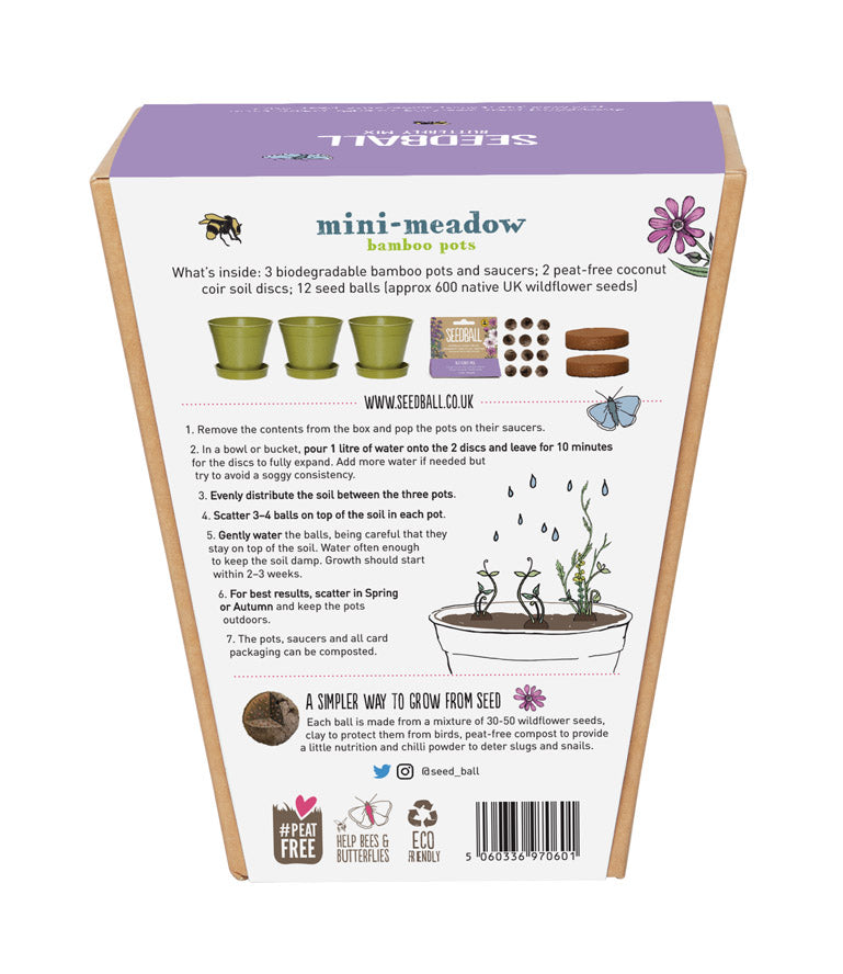 Seadball Mini Meadow Bamboo Pots - Butterfly Mix