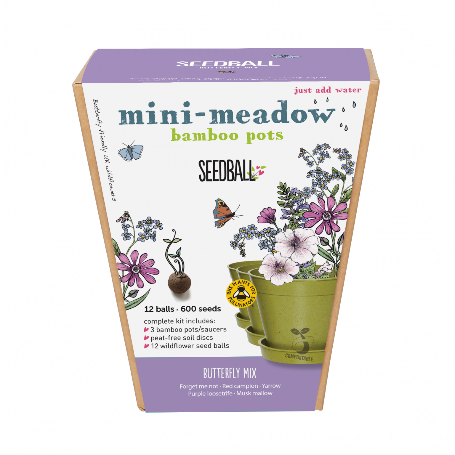 Seadball Mini Meadow Bamboo Pots - Butterfly Mix