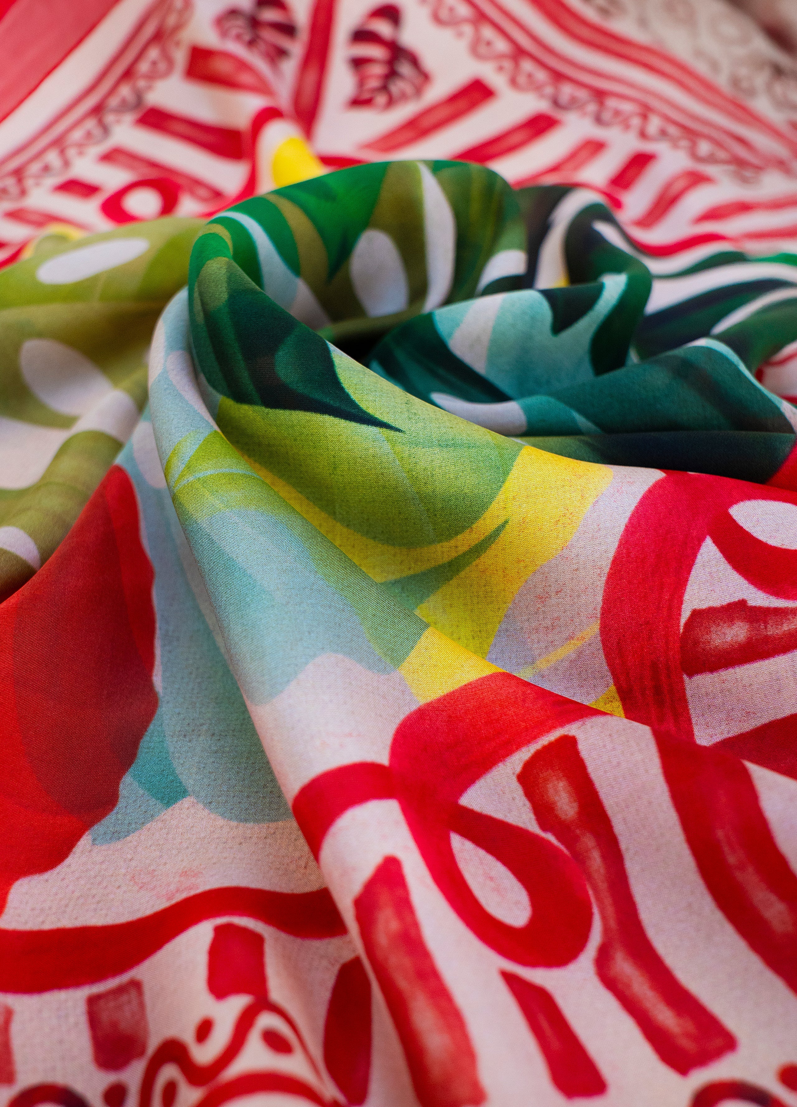 Powder Exotic Leaves Silk Square Scarf