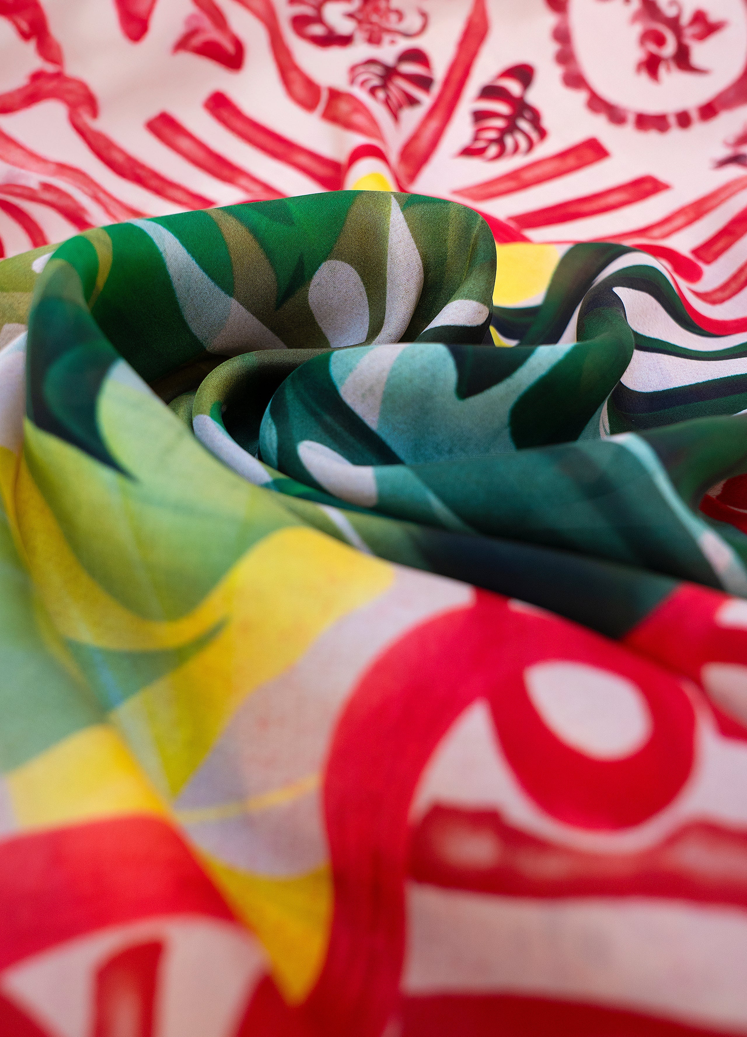 Powder Exotic Leaves Silk Square Scarf