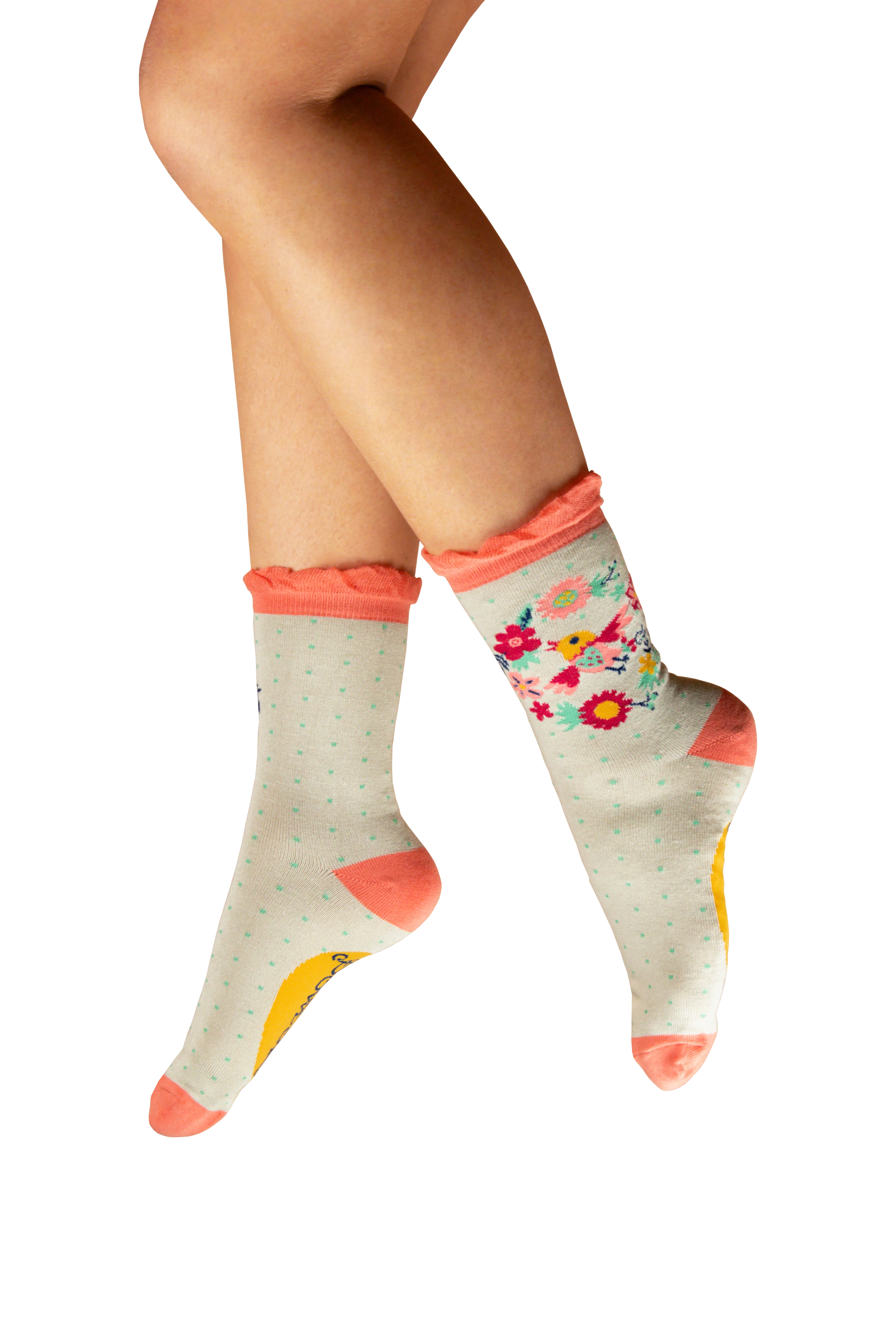 Powder Floral Bird Design Socks