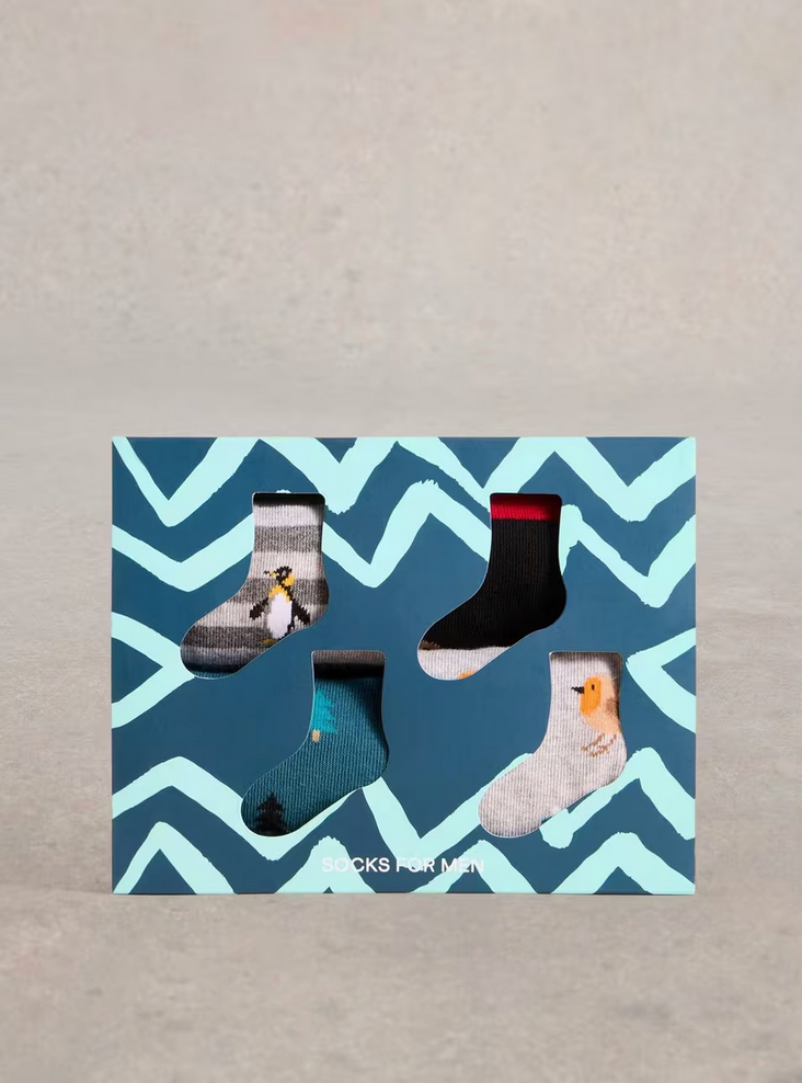 White Stuff Men's Festive Winter Animal Socks in Giftbox