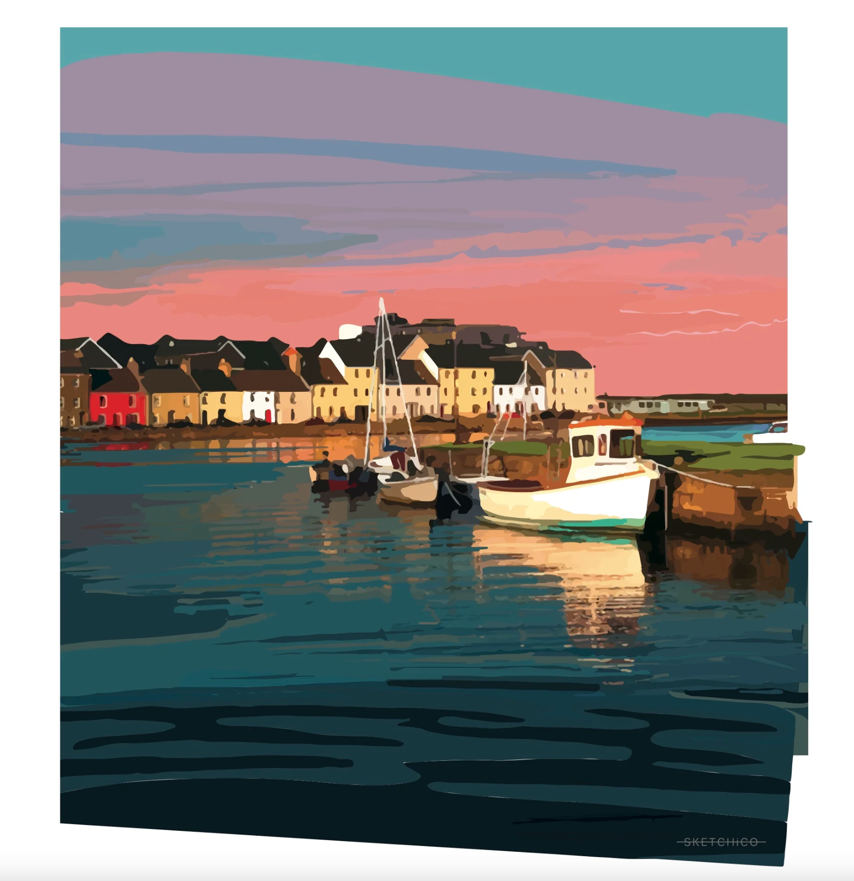 Sketchico Claddagh Boats , 8x8
