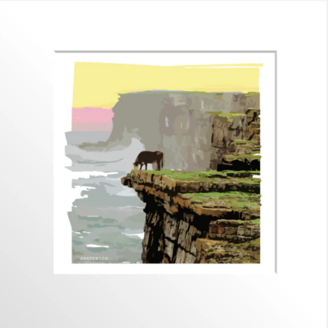 Sketchico Cow at Dún Aengus , 8x8