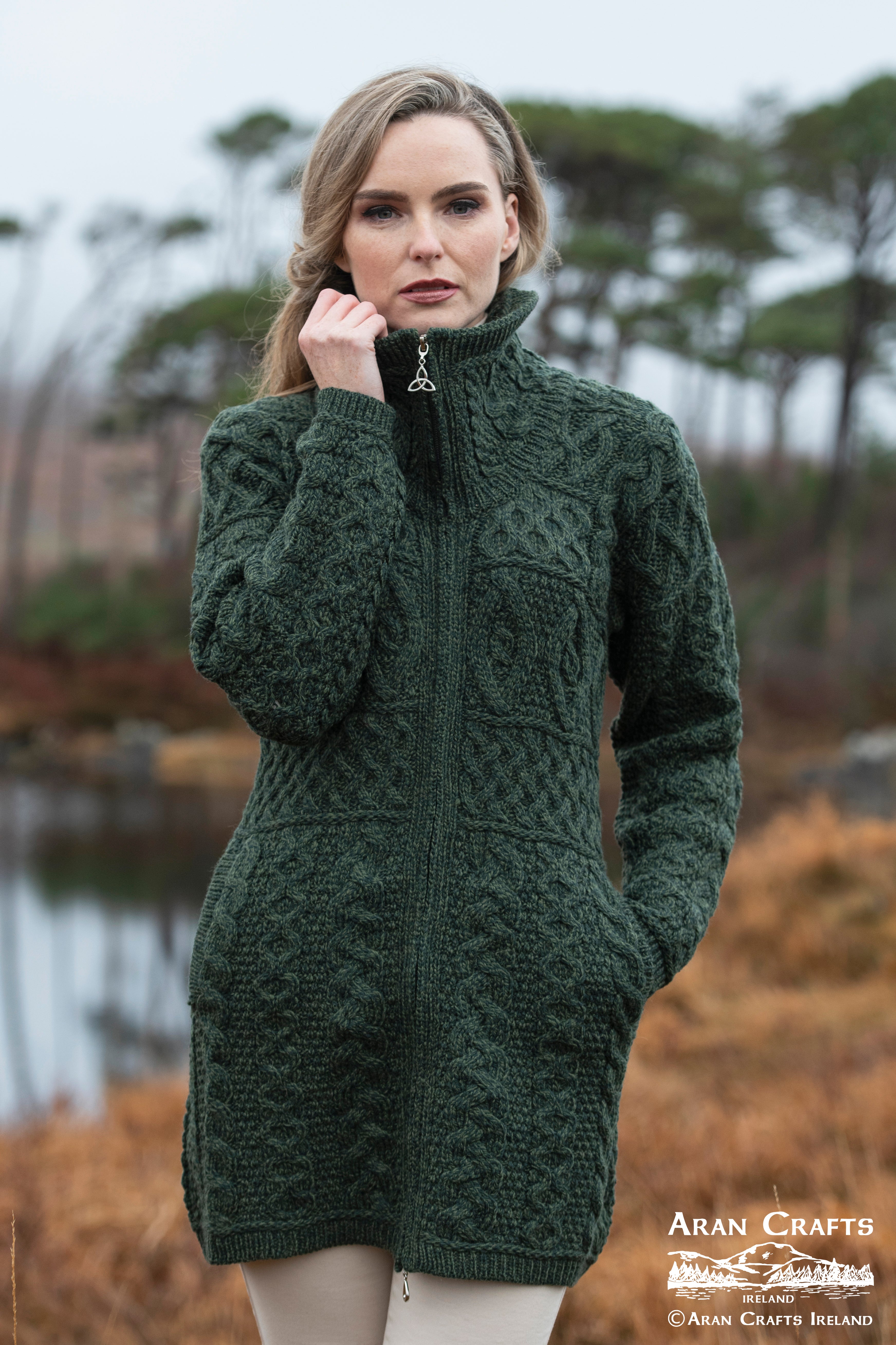 WestEnd Knitwear | High Collar Coat with Pockets | x4263- Army Green