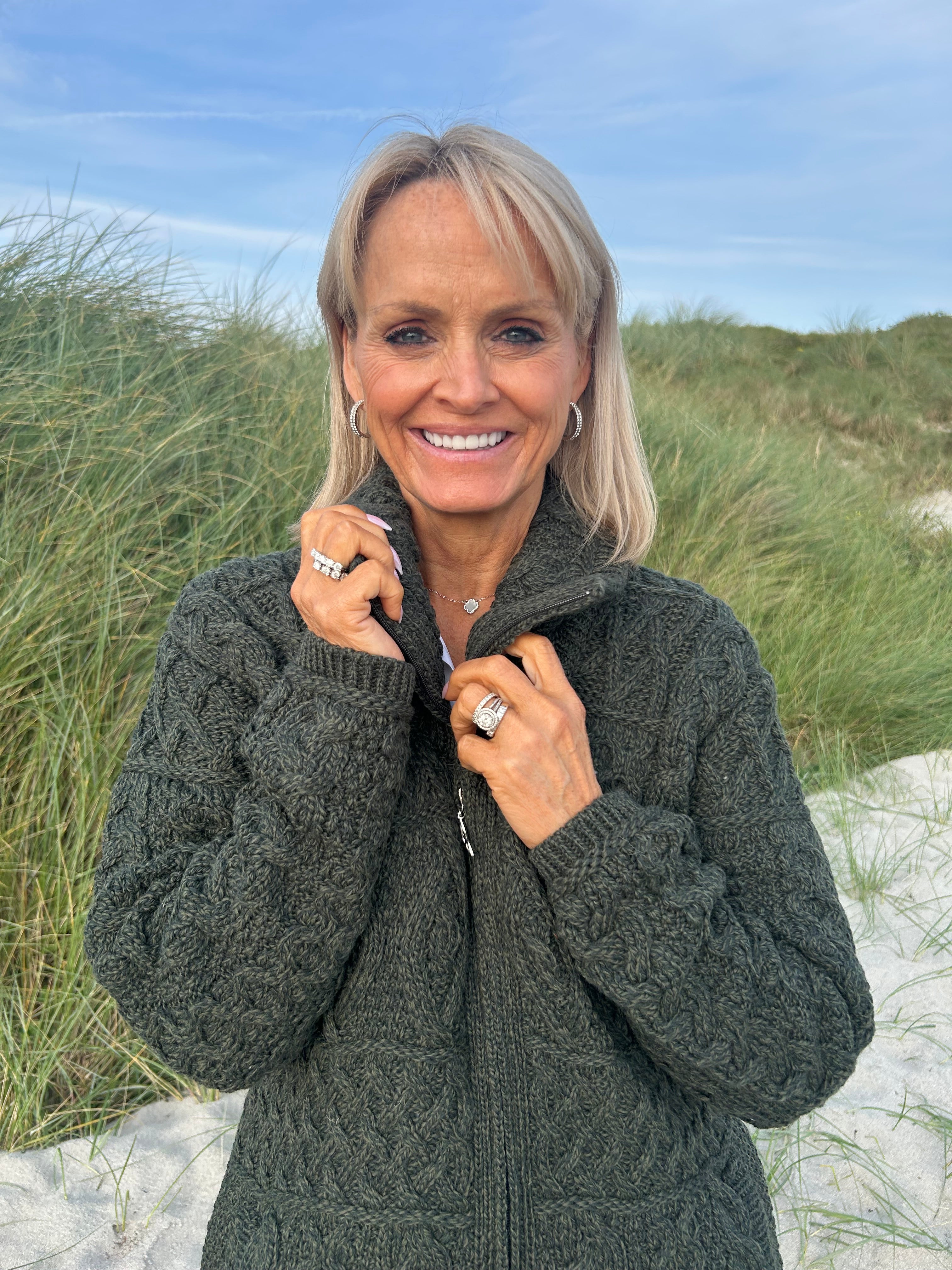 High Collar Coat with Pockets , Army Green