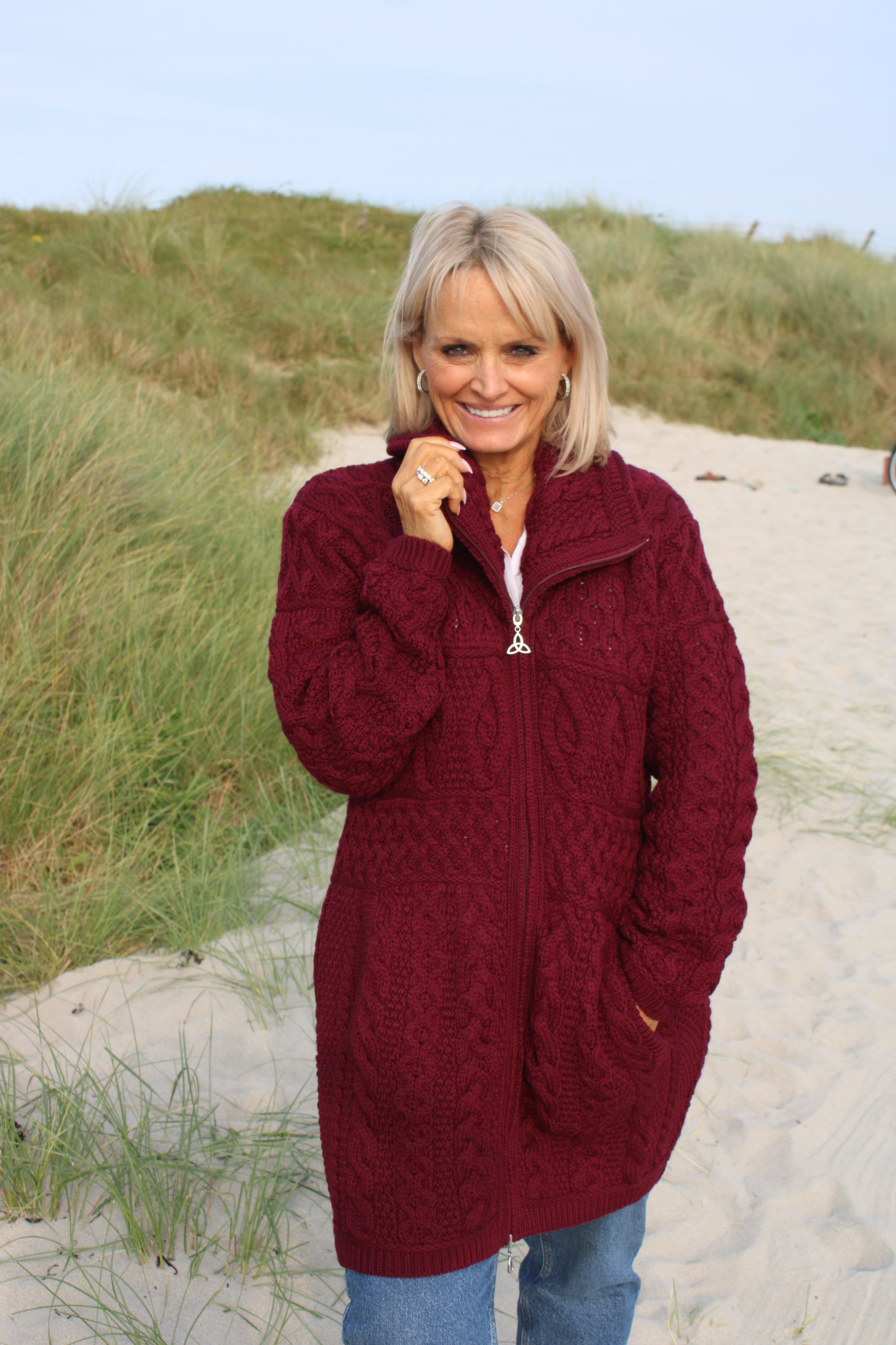 Double Collar Coat , Wine