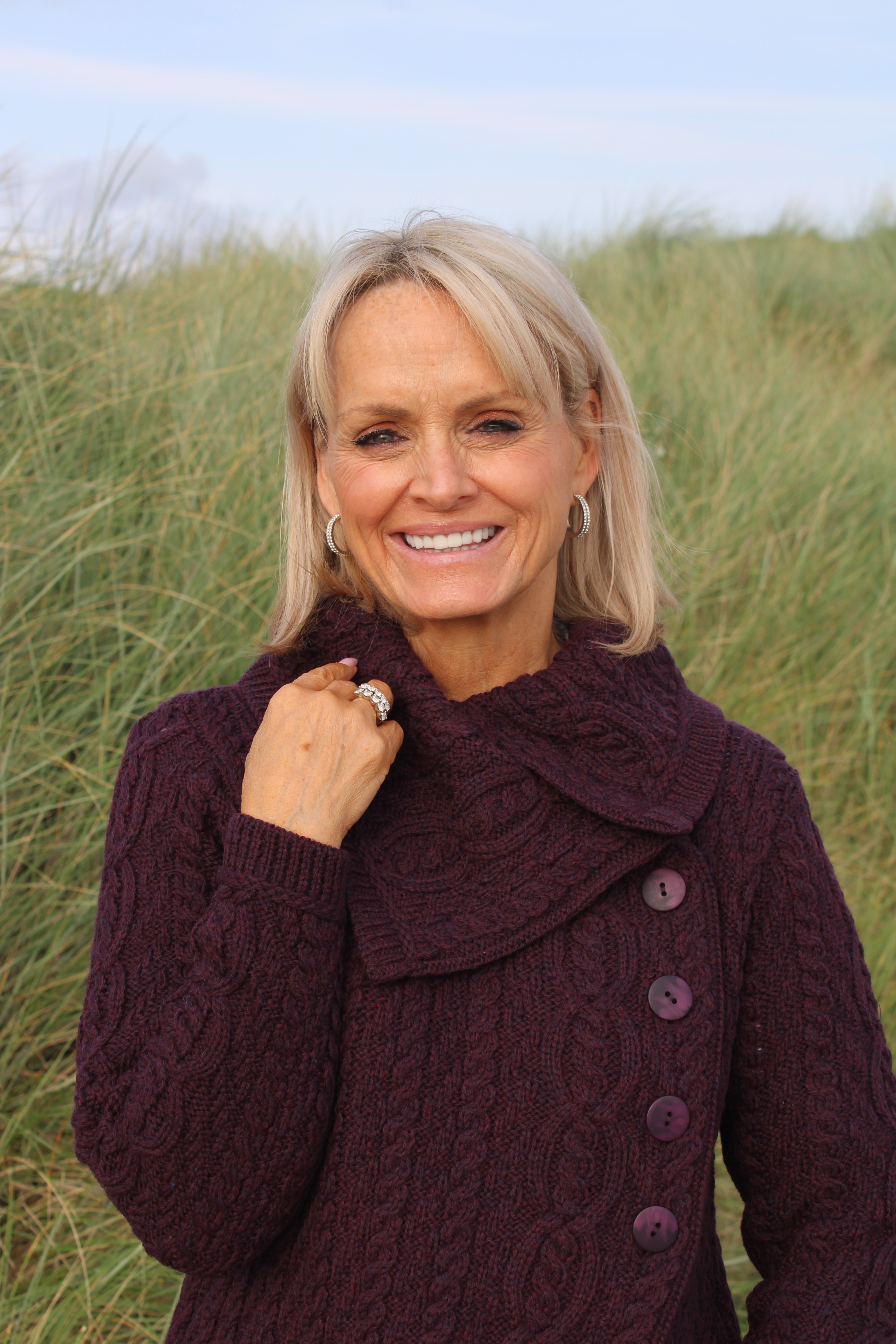 Chunky Collar Coat With Buttons , Damson